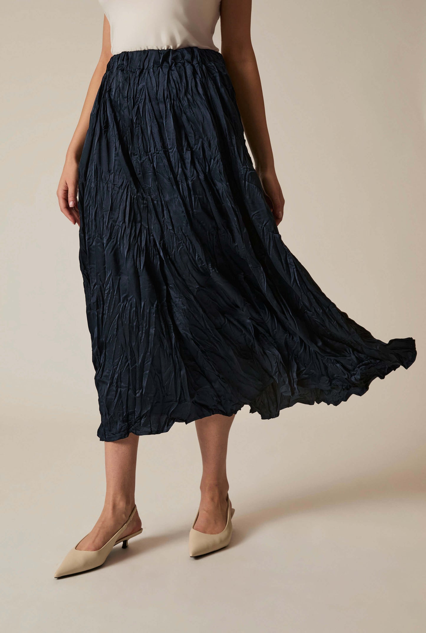 Navy Crinkled Maxi Skirt