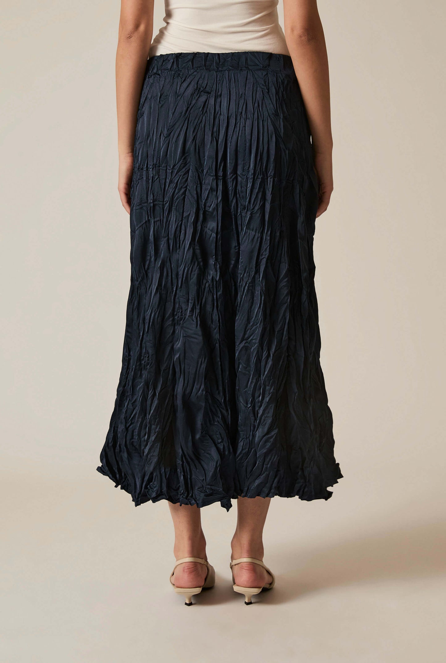 Navy Crinkled Maxi Skirt