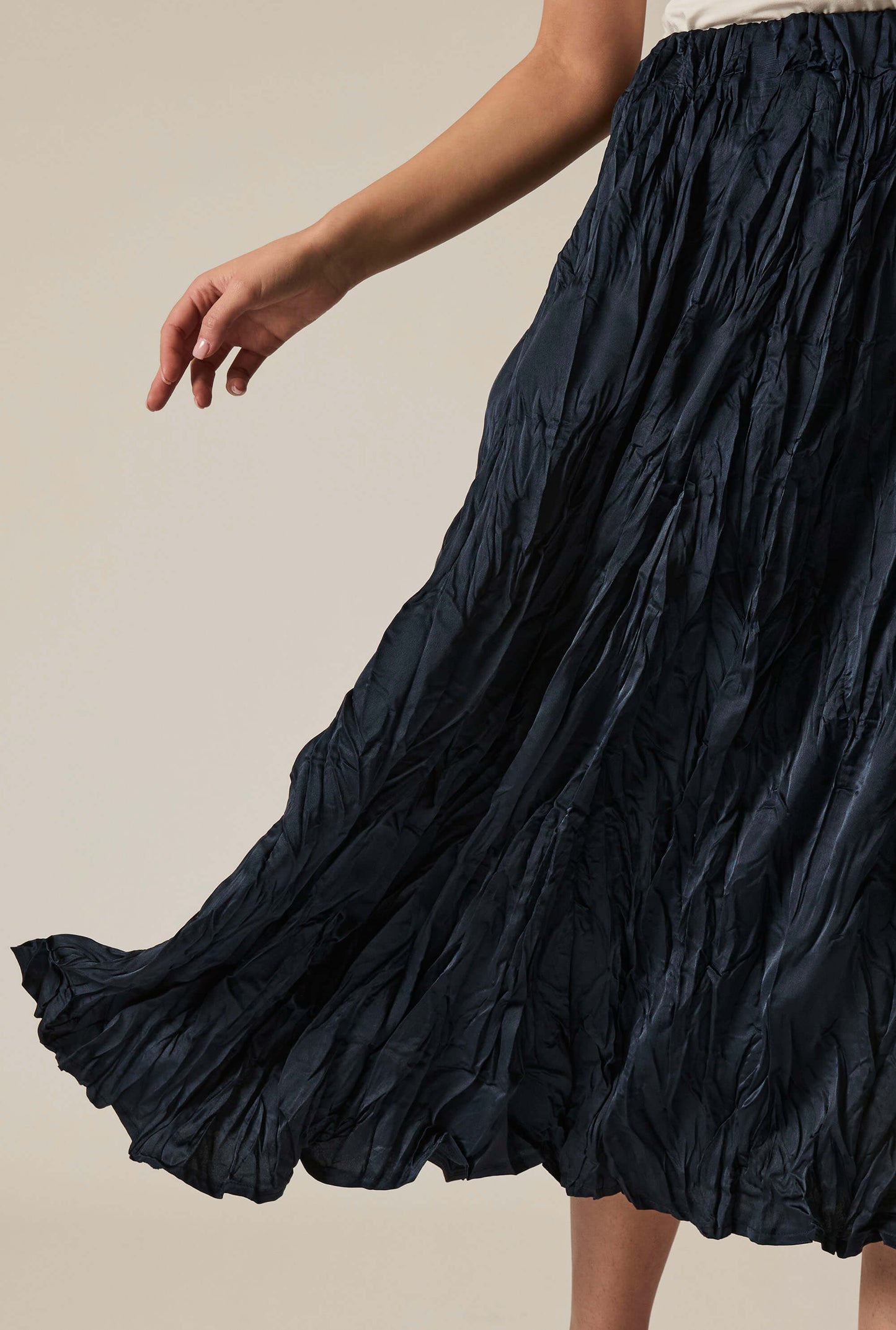 Navy Crinkled Maxi Skirt