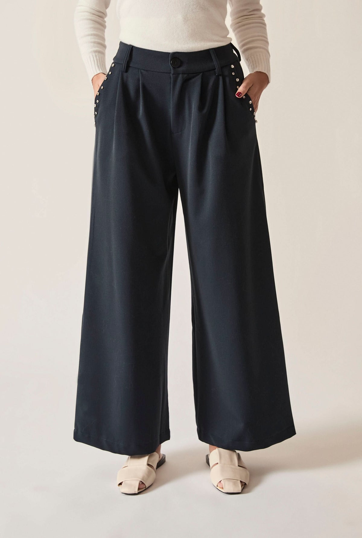 Navy Crystal Trim Trousers