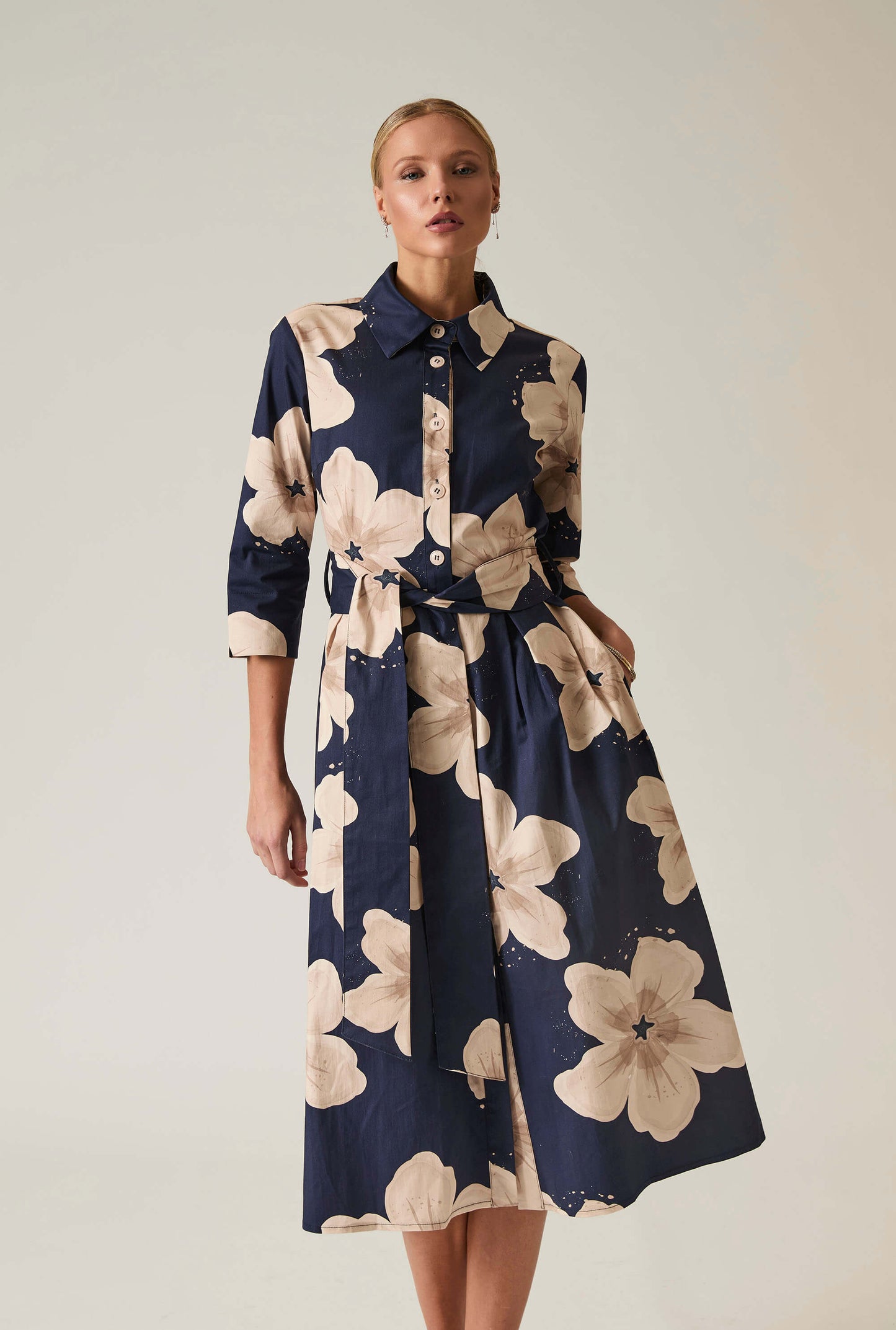 Navy Flower Cotton Dress
