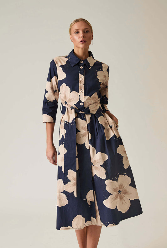 Navy Flower Cotton Dress