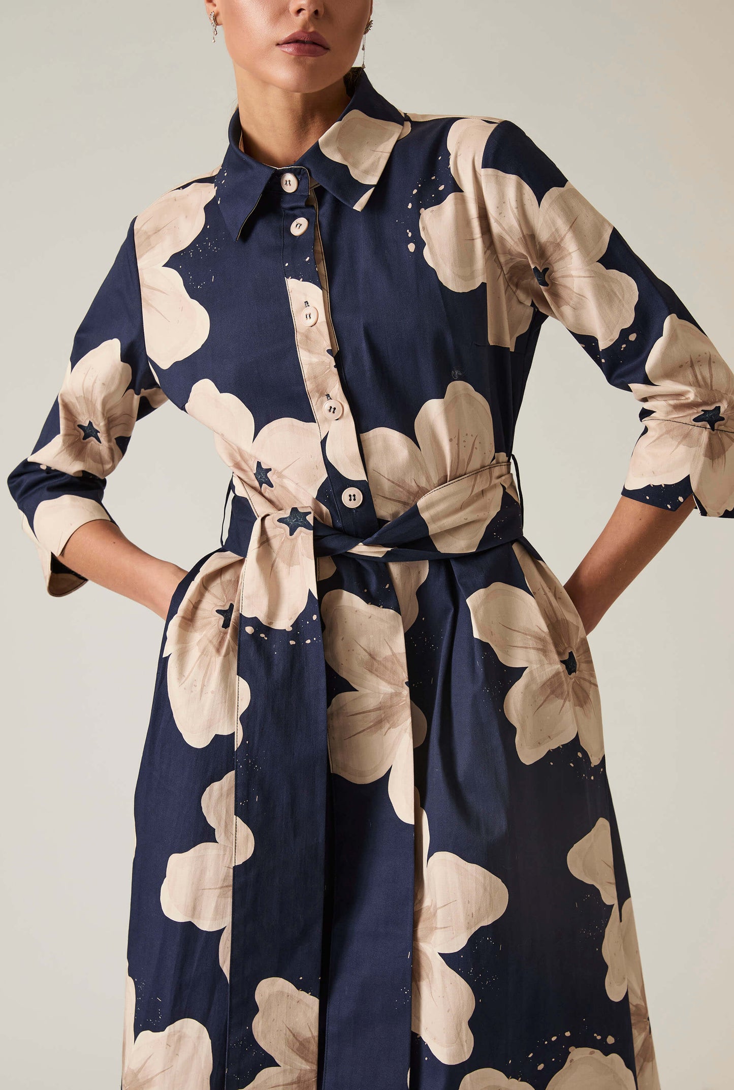 Navy Flower Cotton Dress