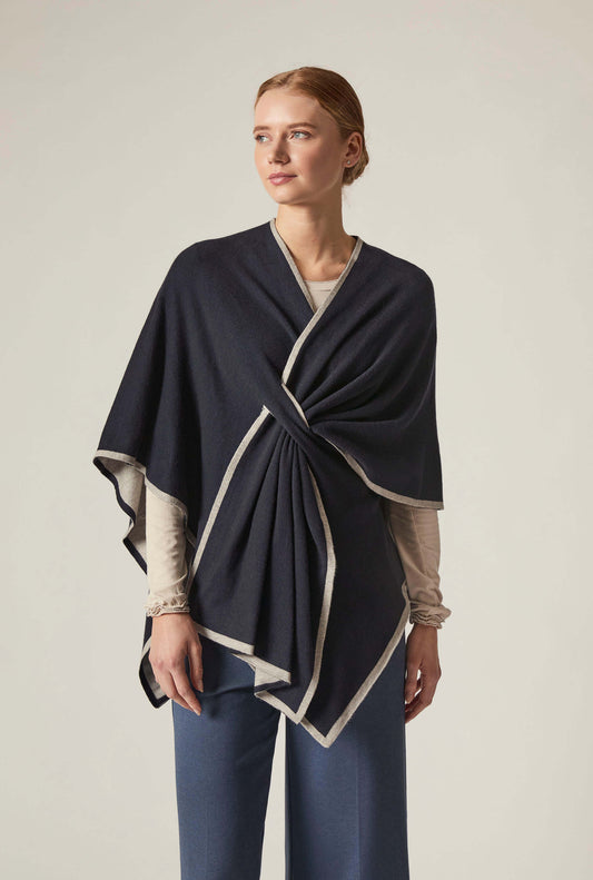 Navy Front Knot Poncho