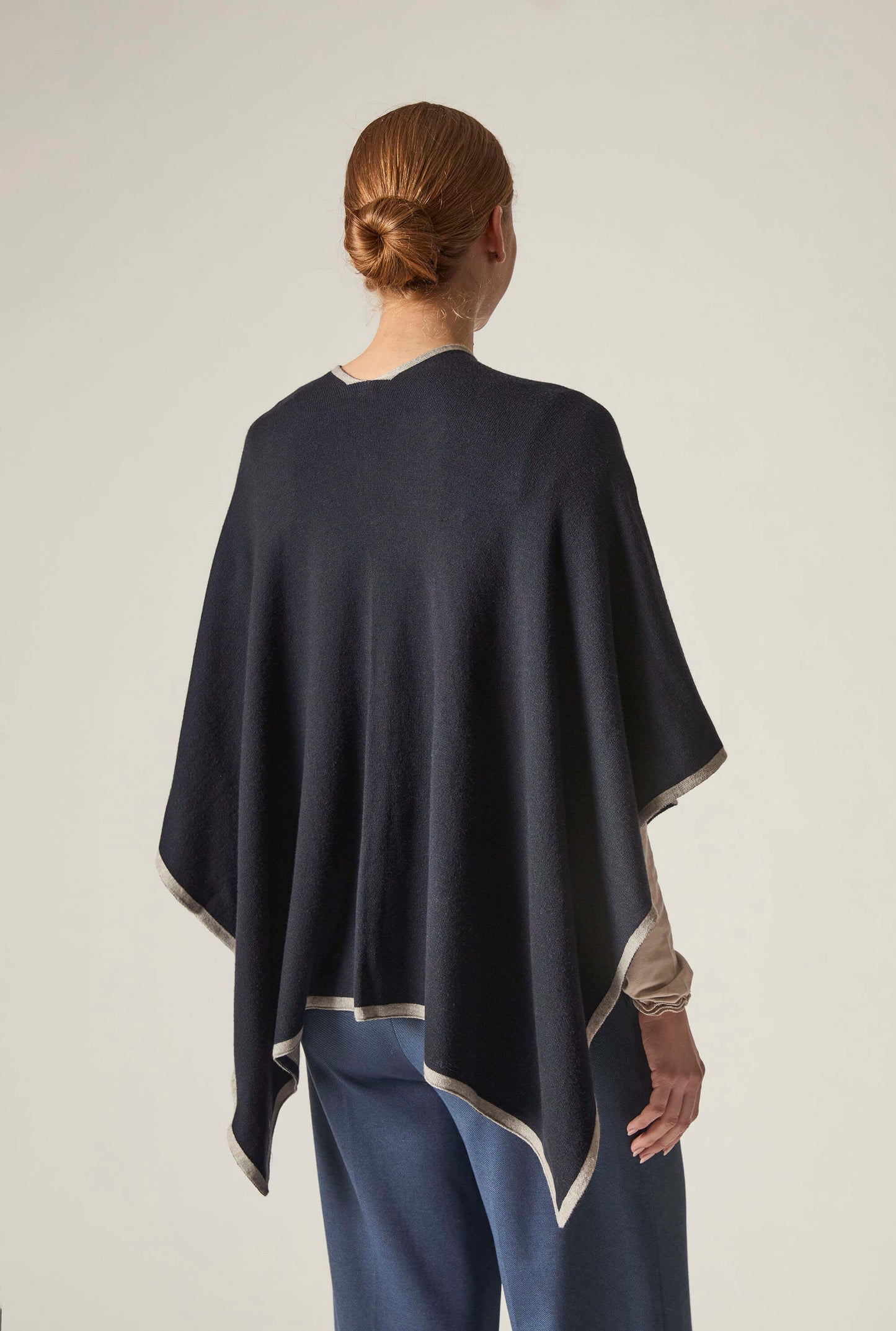 Navy Front Knot Poncho