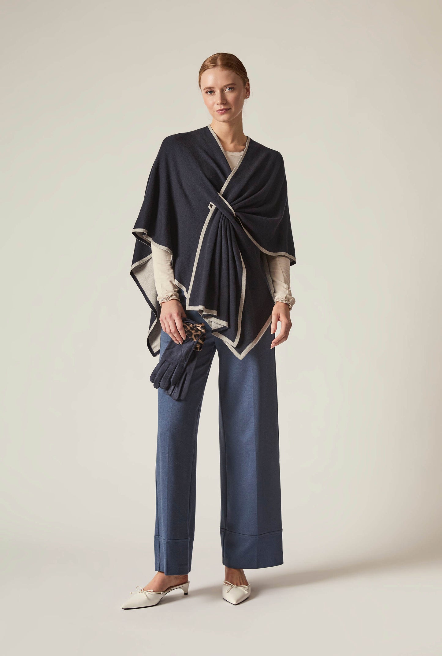 Navy Front Knot Poncho
