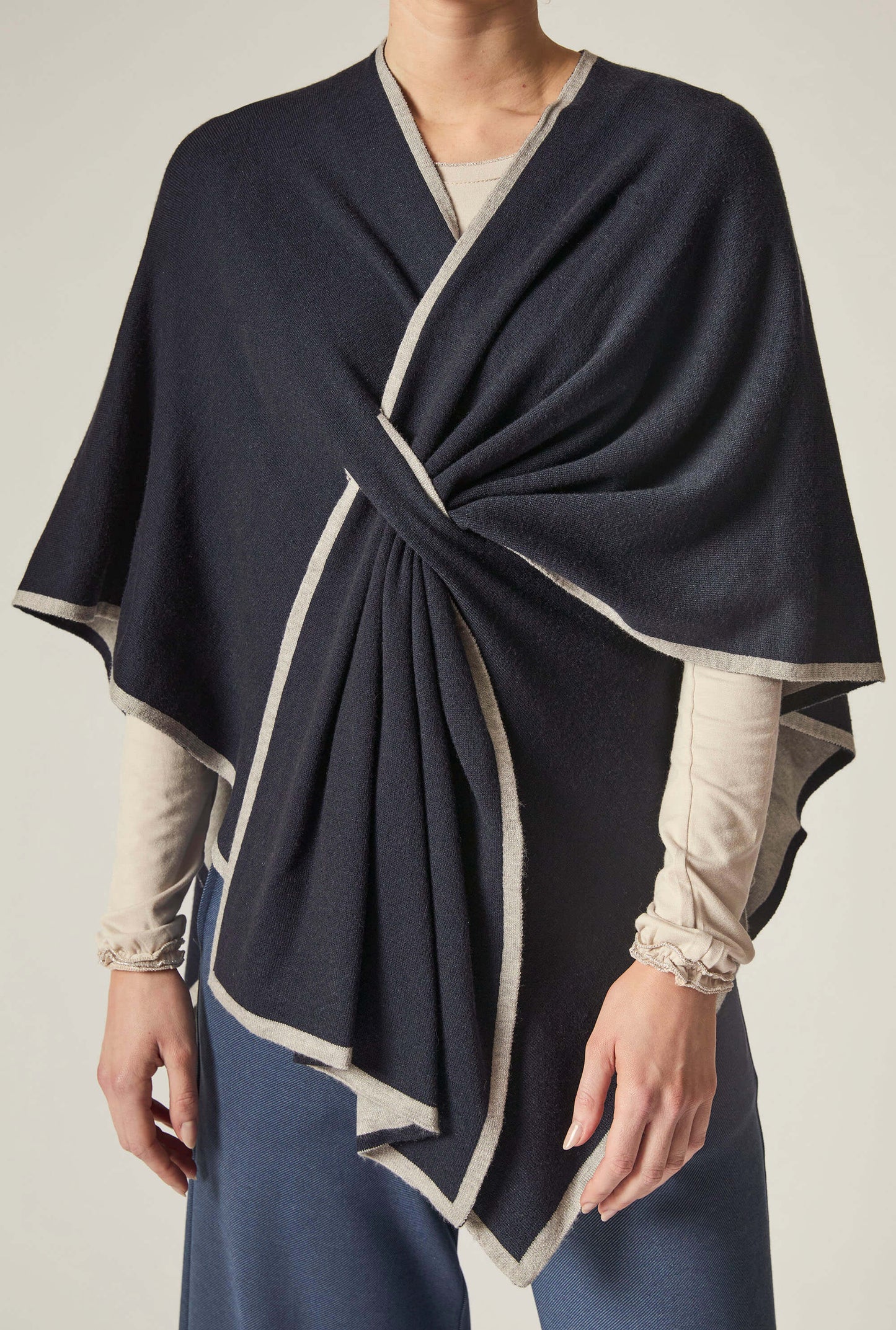 Navy Front Knot Poncho