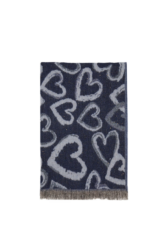 Navy Heart Print Scarf