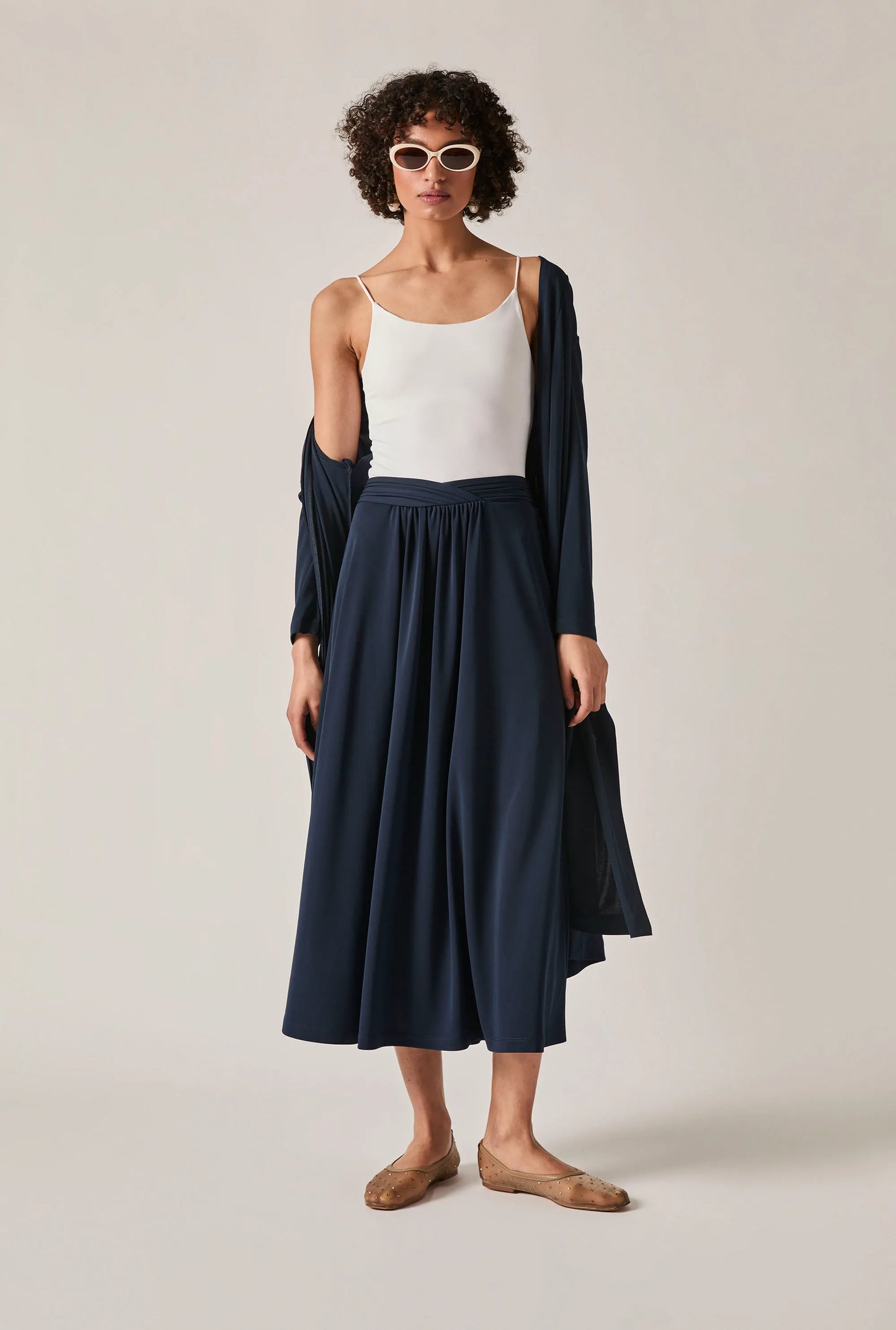 Navy Jersey Midi Skirt