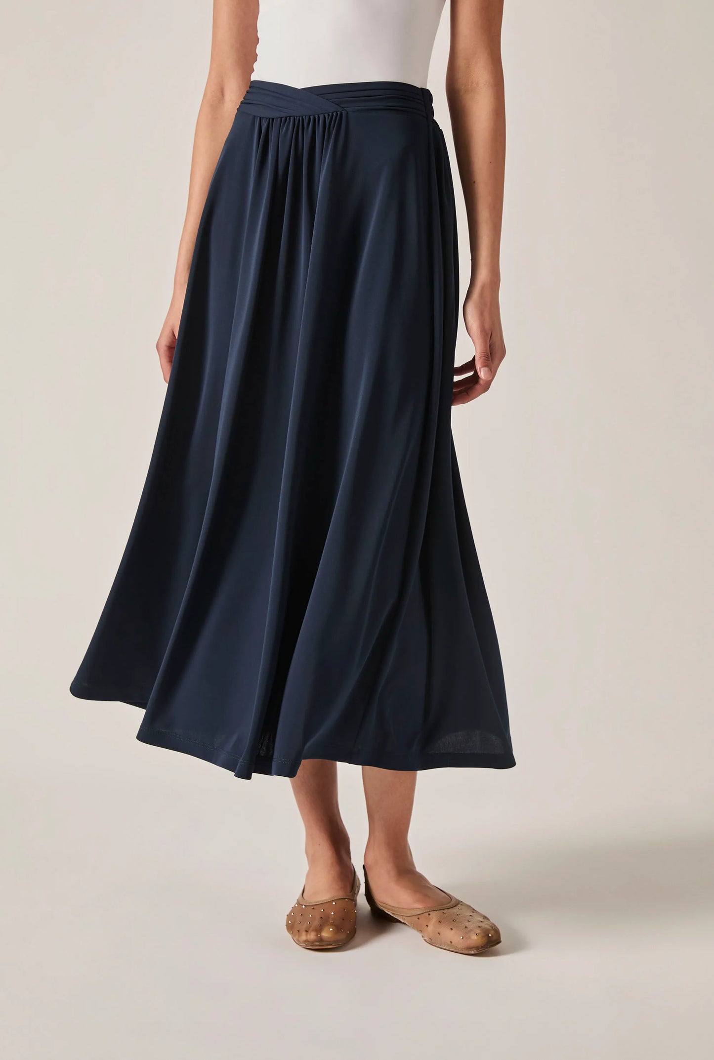 Navy Jersey Midi Skirt