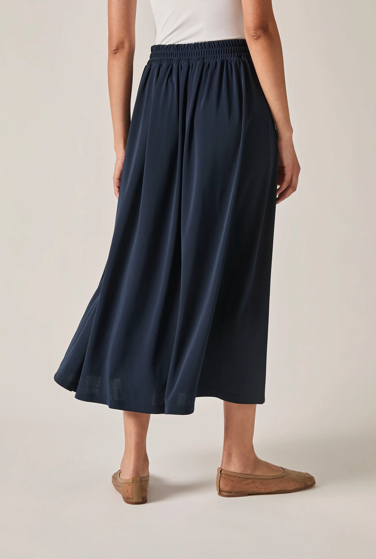 Navy Jersey Midi Skirt