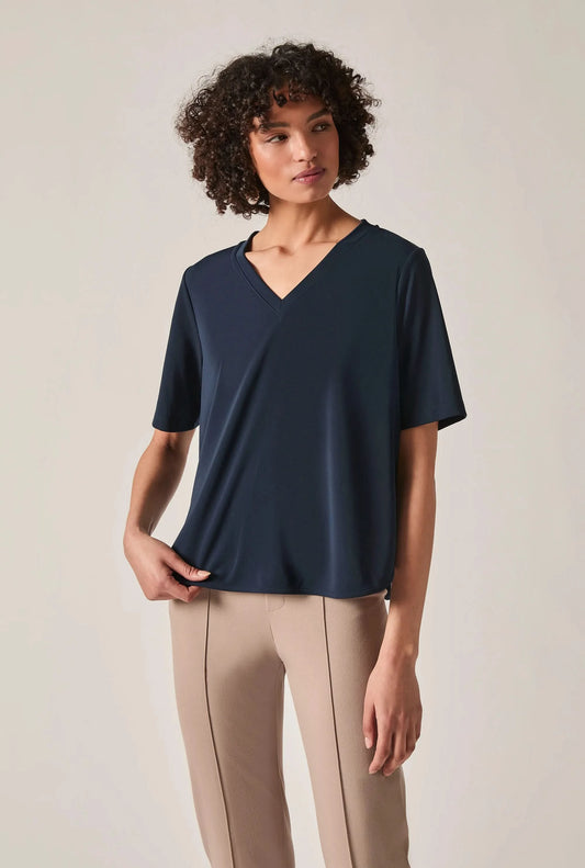 Navy Jersey V-Neck Top