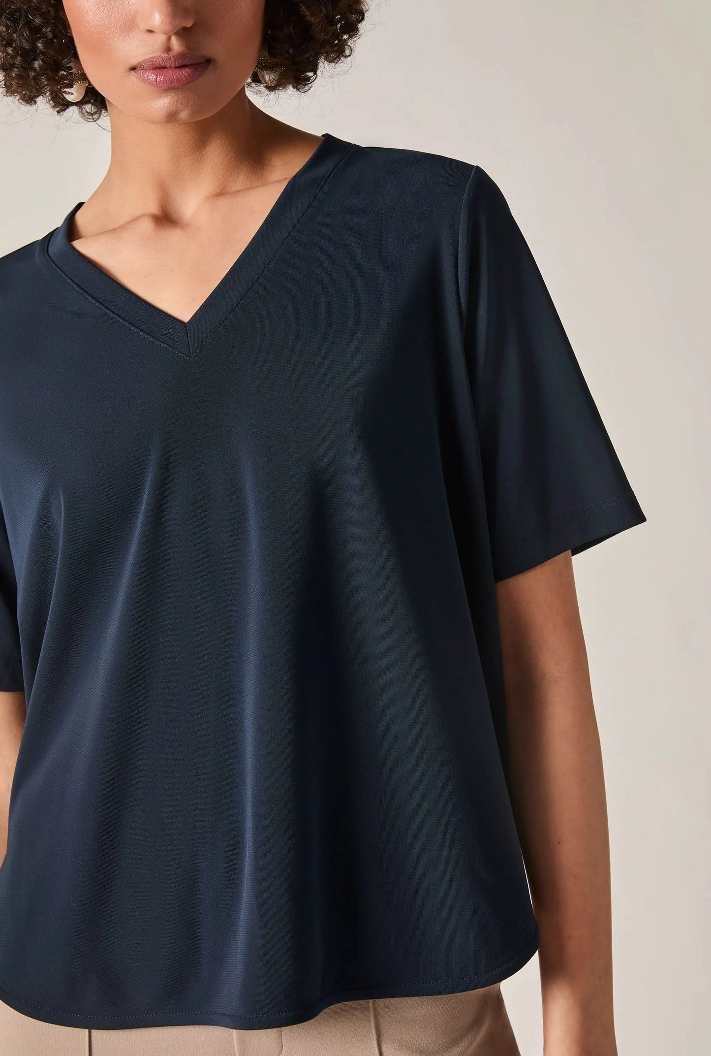 Navy Jersey V-Neck Top