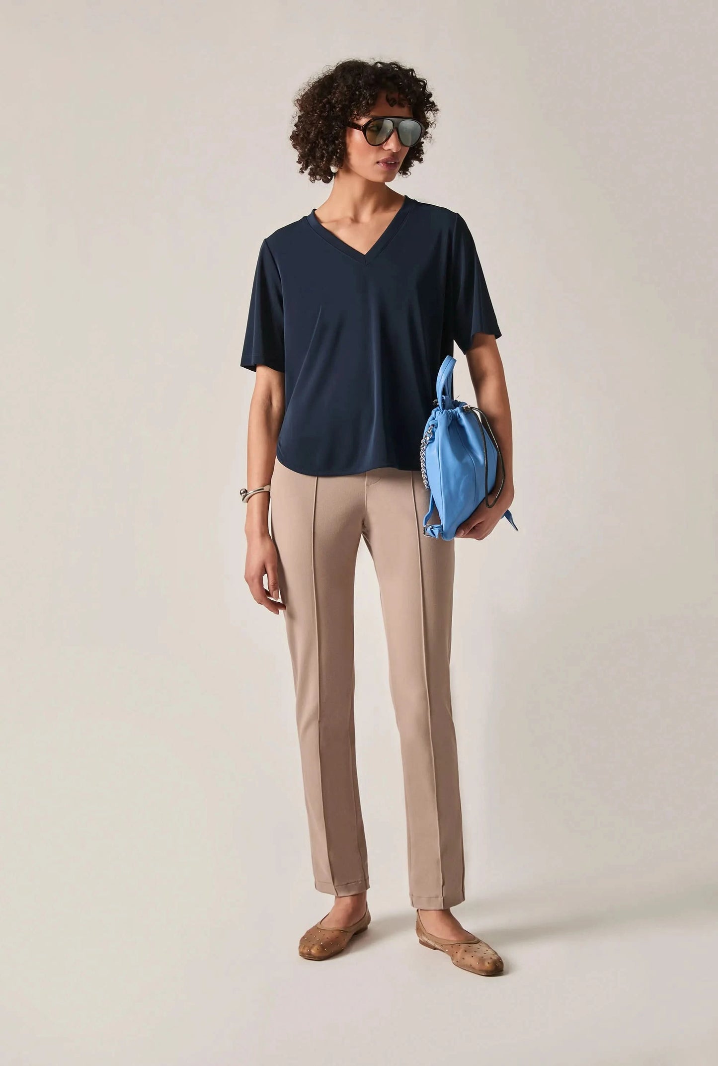Navy Jersey V-Neck Top