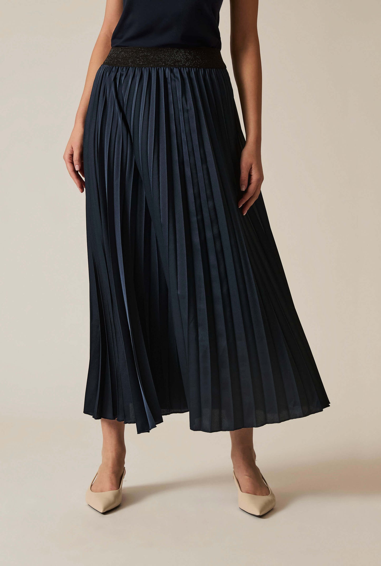Navy Pleated Maxi Skirt