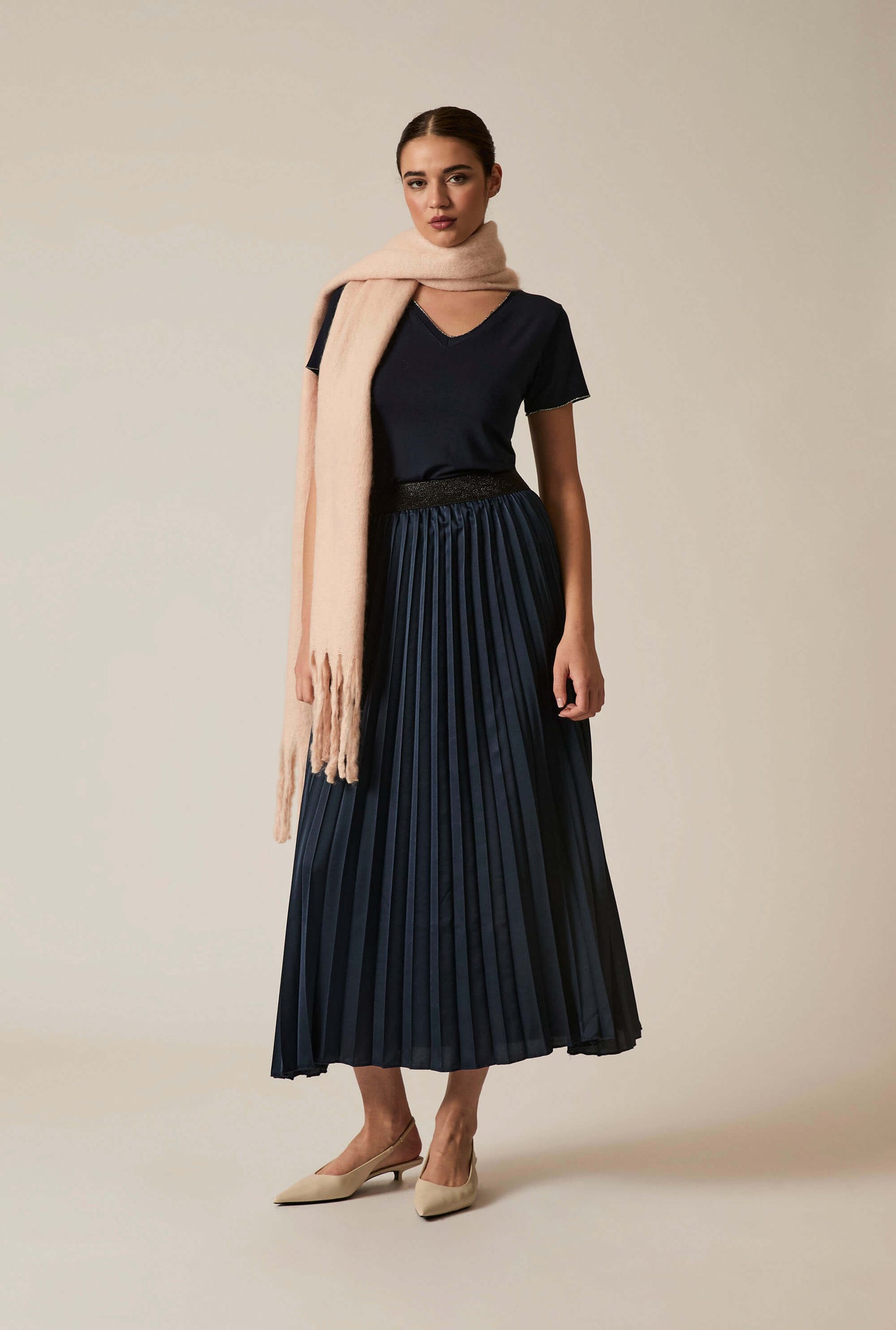 Navy Pleated Maxi Skirt