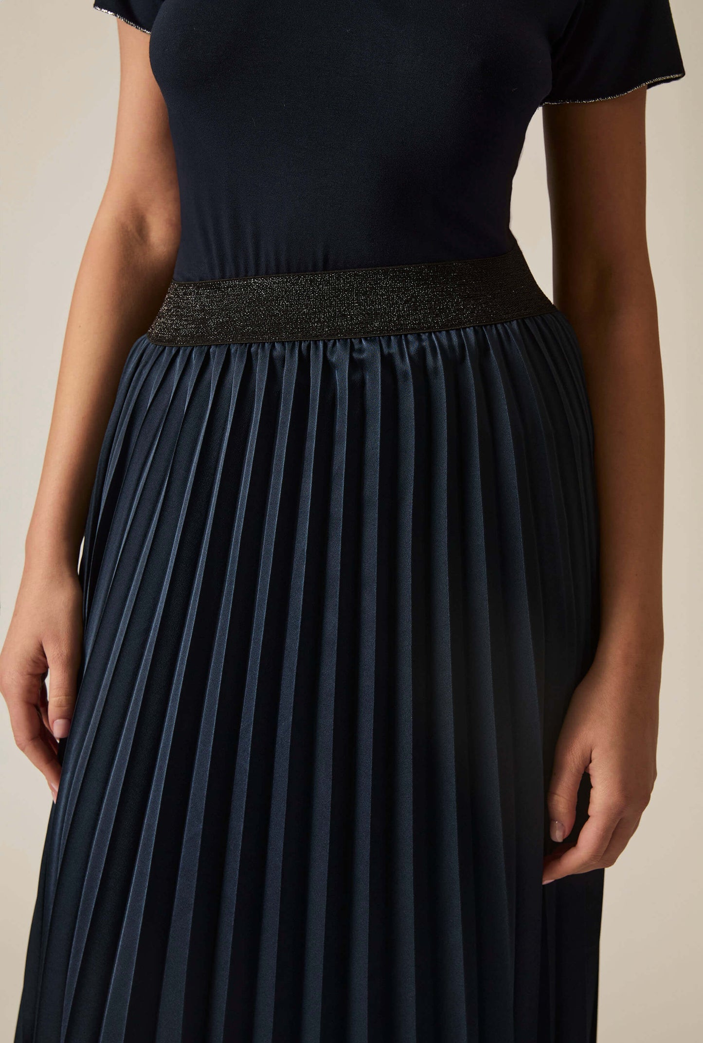 Navy Pleated Maxi Skirt