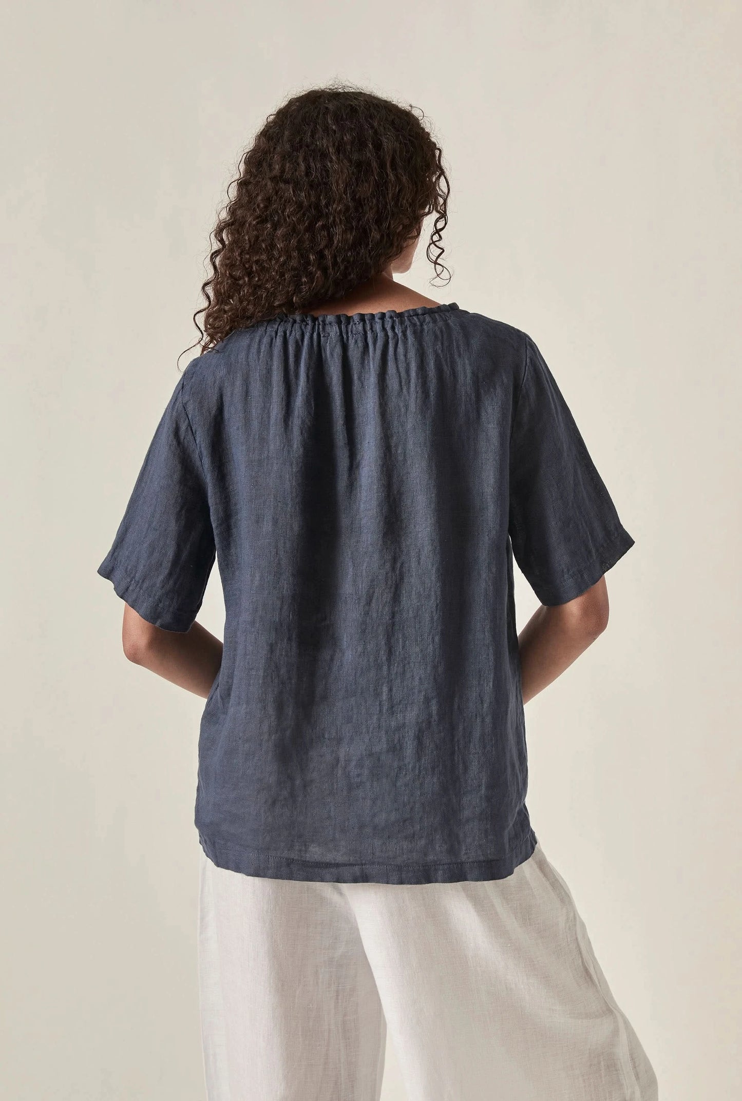 Navy Pure Linen Blouse