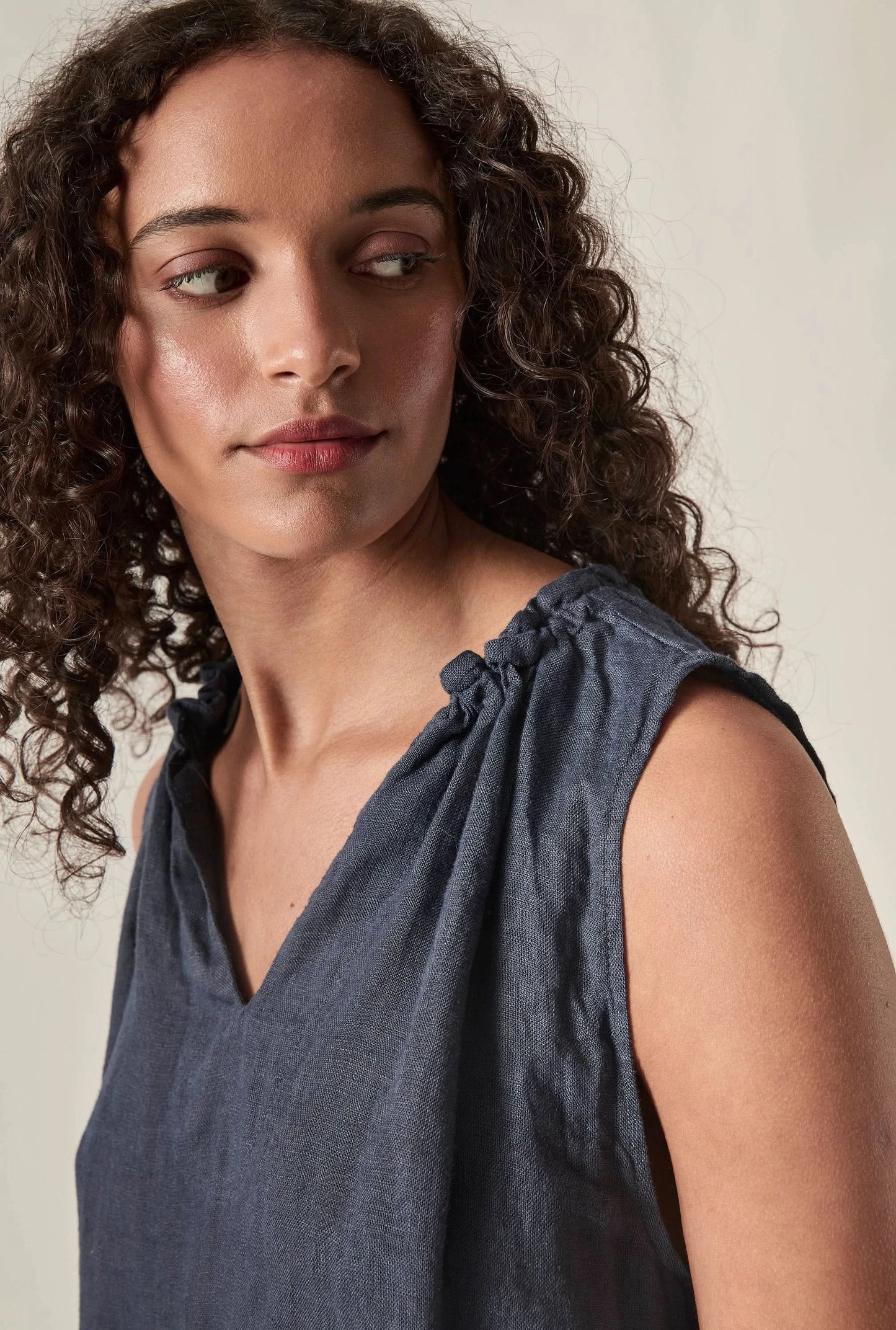 Navy Pure Linen Sleeveless Top