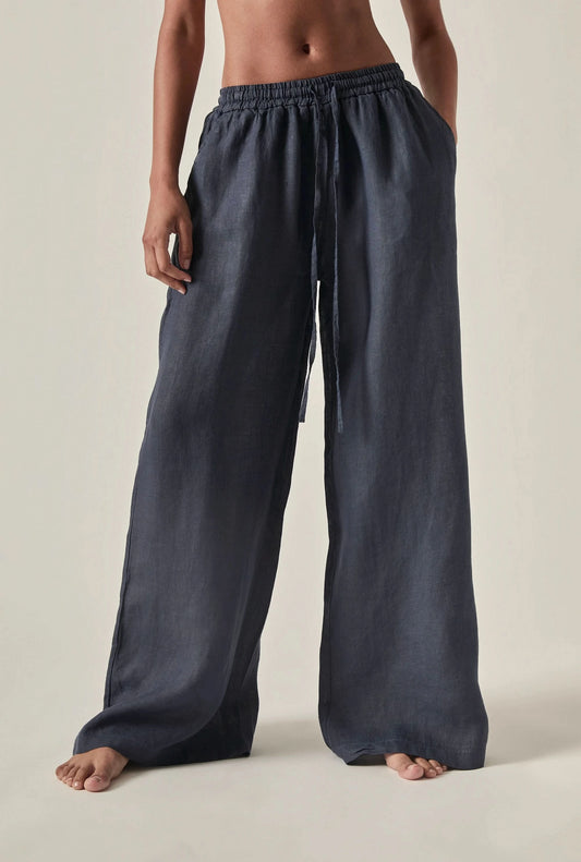 Navy Pure Linen Trousers