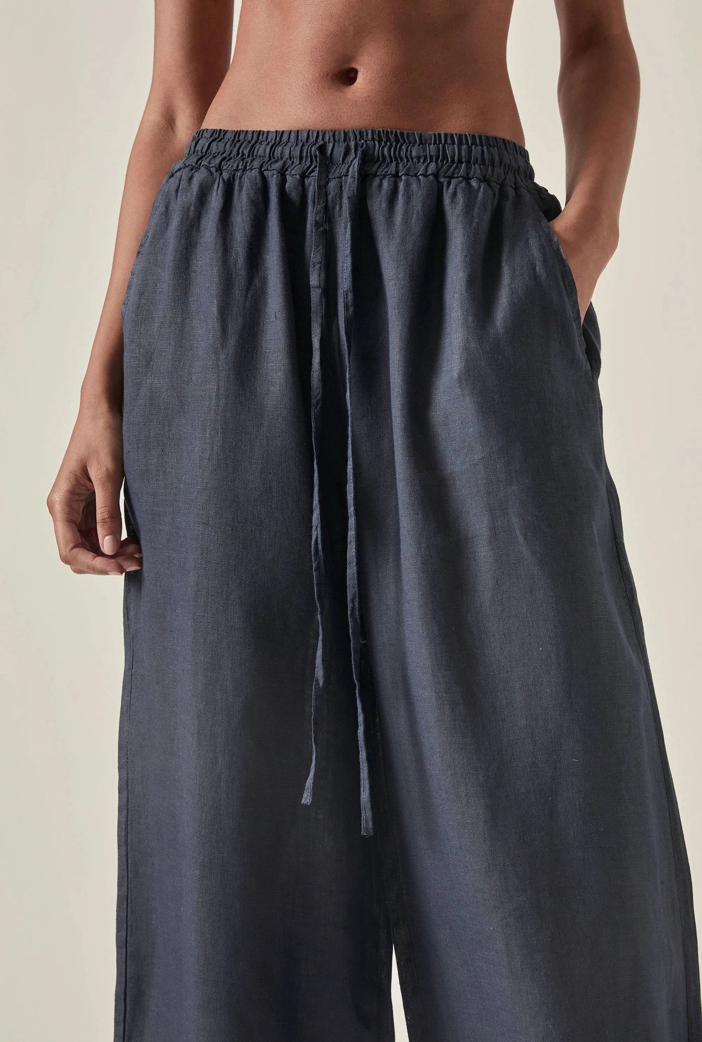 Navy Pure Linen Trousers