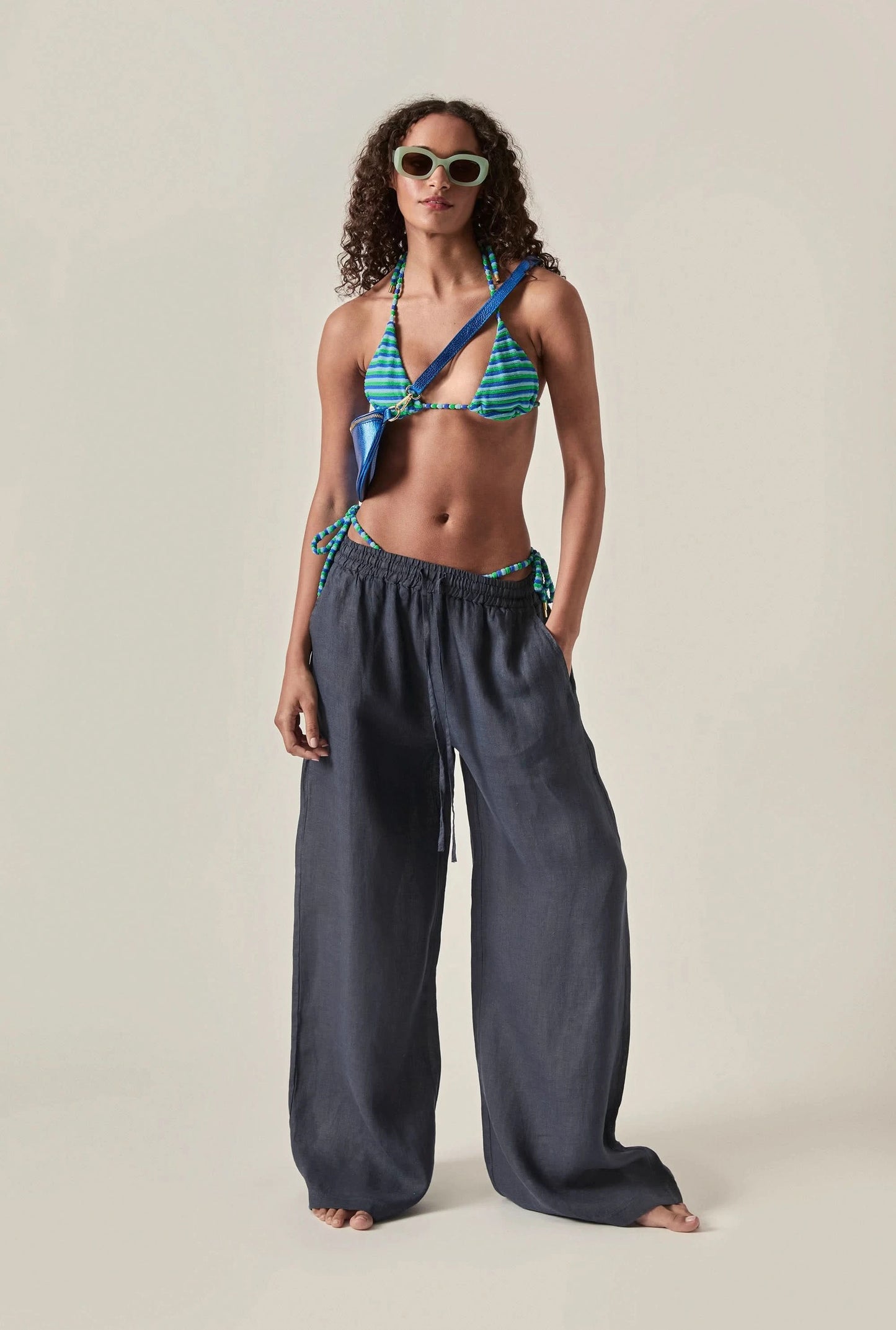 Navy Pure Linen Trousers