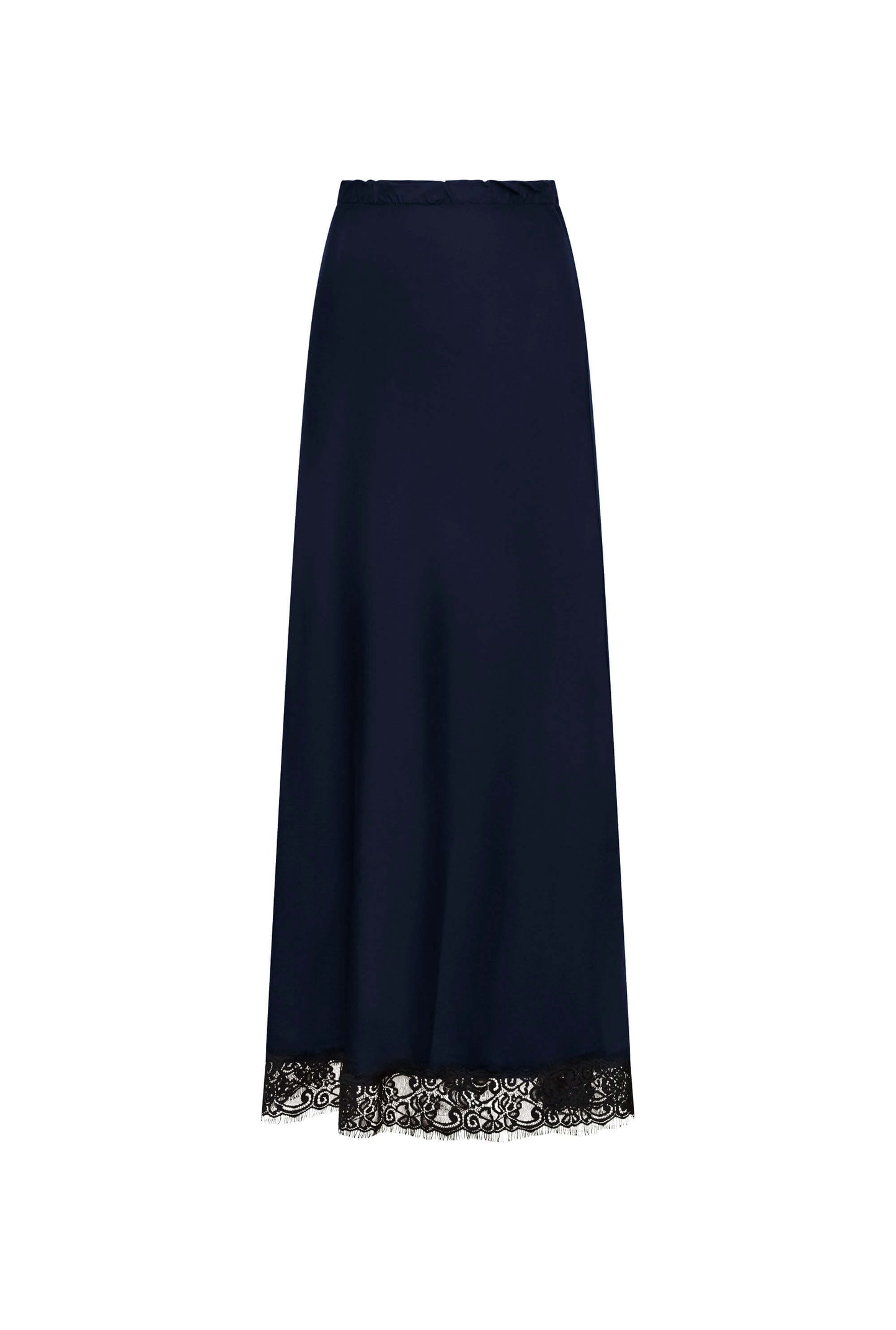 Navy Satin Lace Maxi Skirt