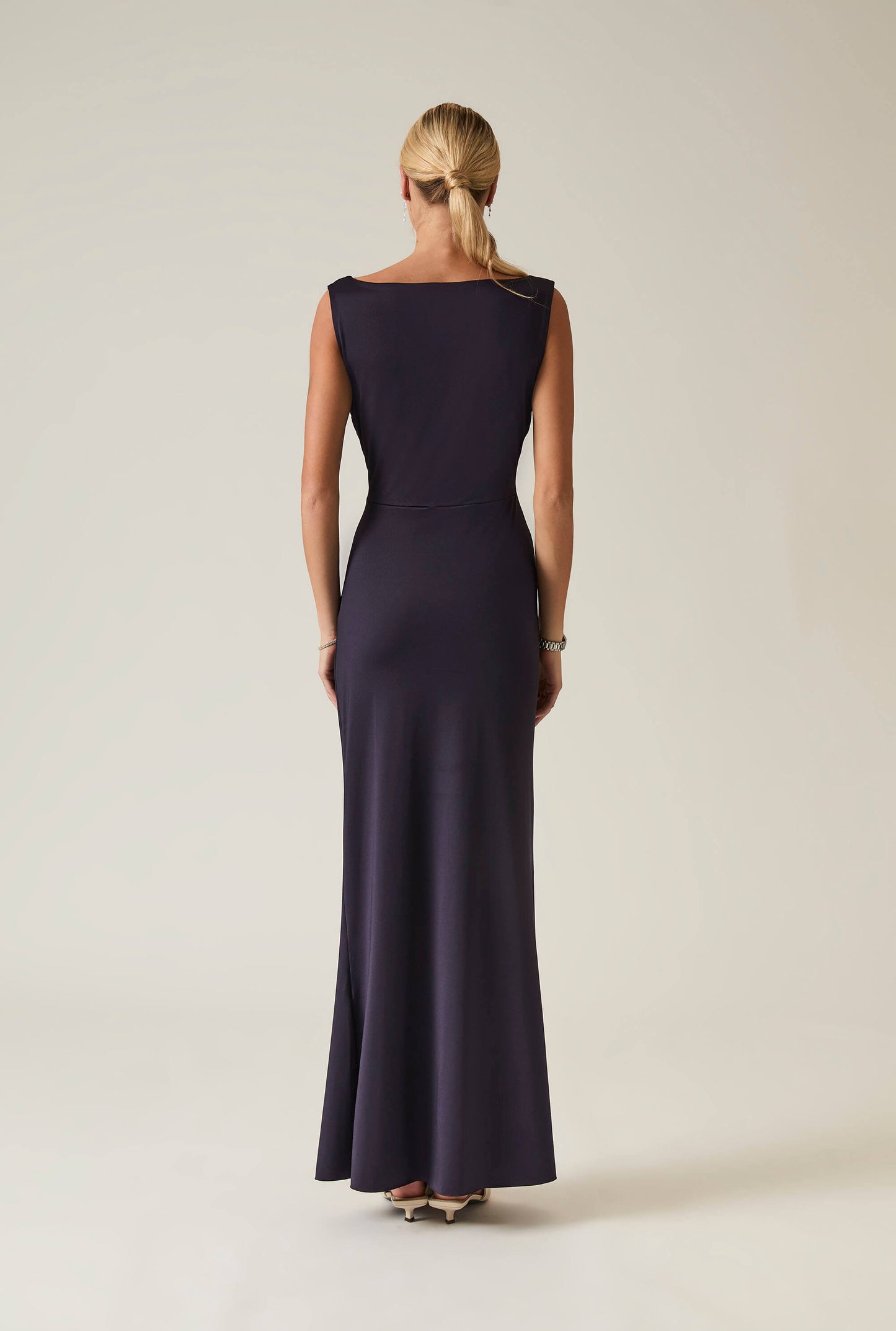 Navy Sleeveless Gathered Maxi Dress