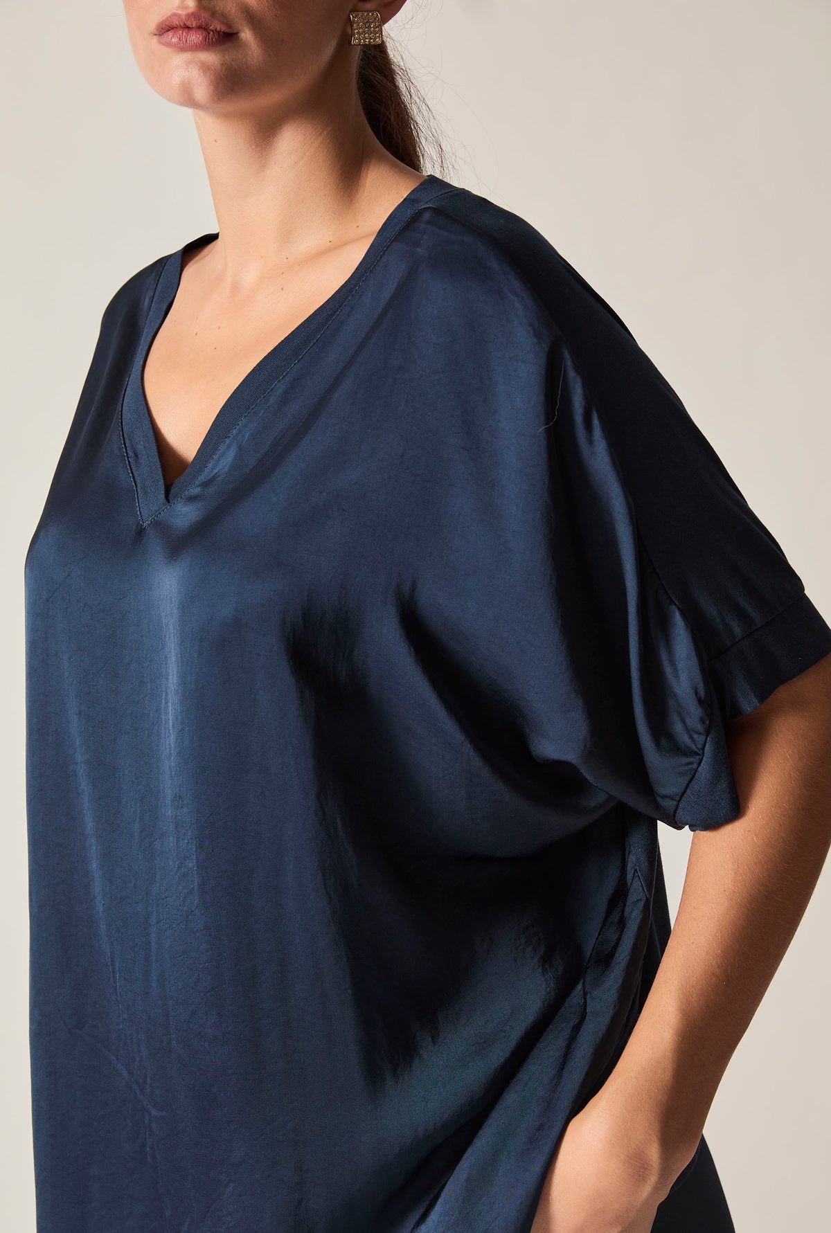 Navy V-Neck Relaxed Fit Top