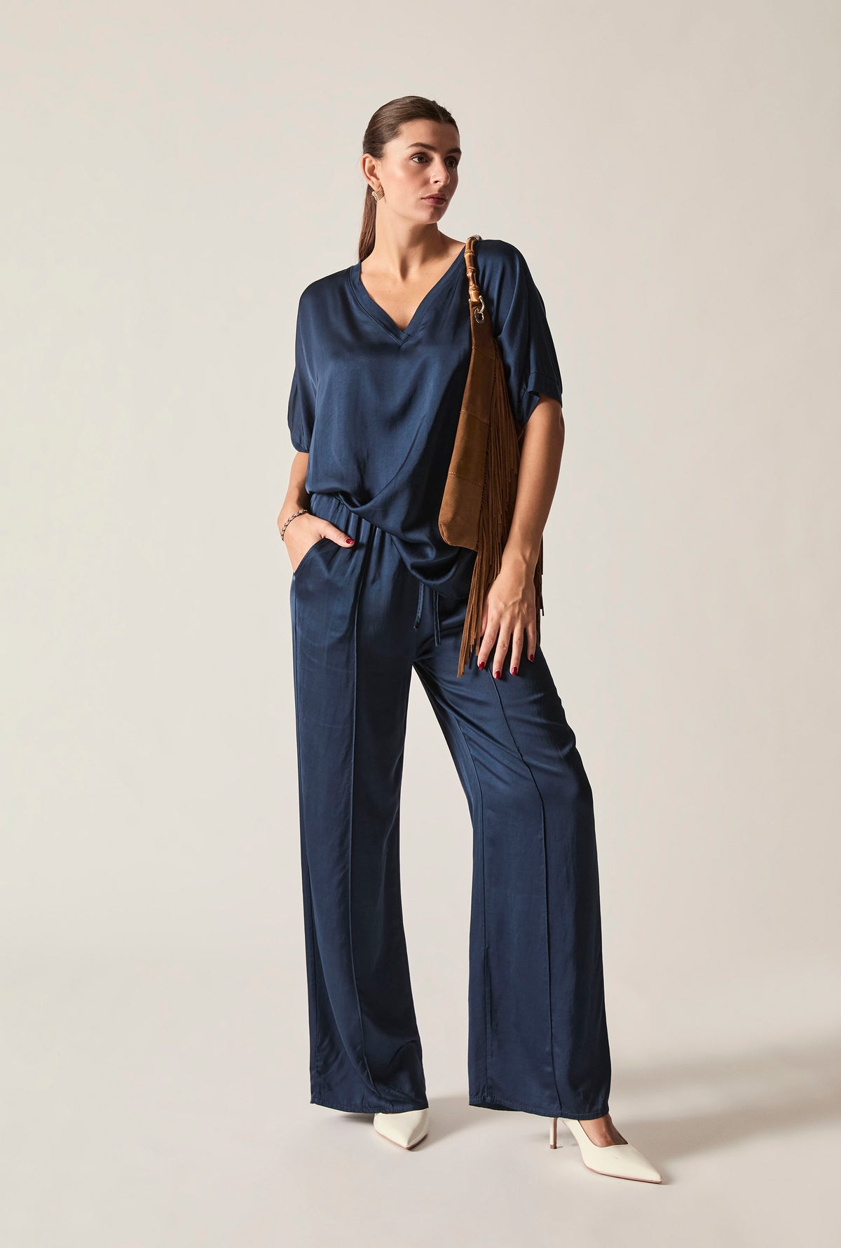 Navy V-Neck Relaxed Fit Top