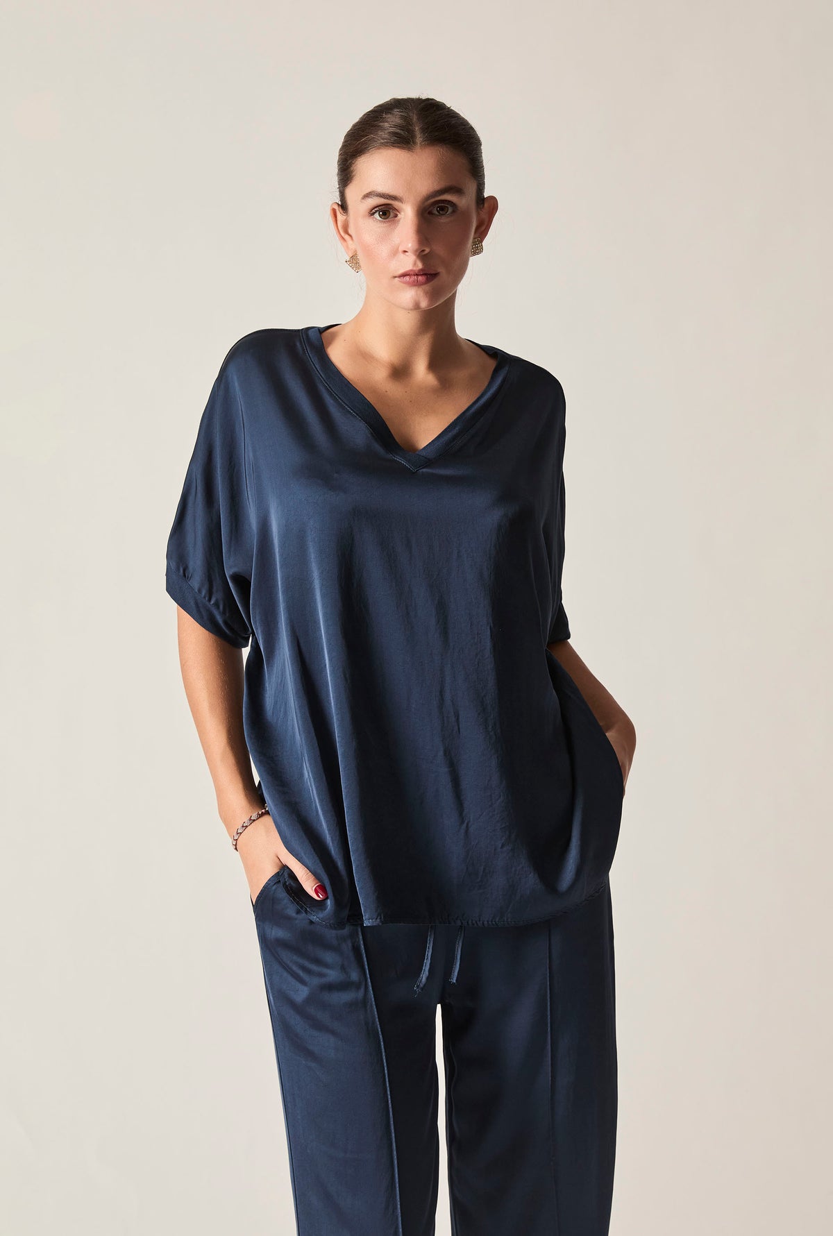 Navy V-Neck Relaxed Fit Top