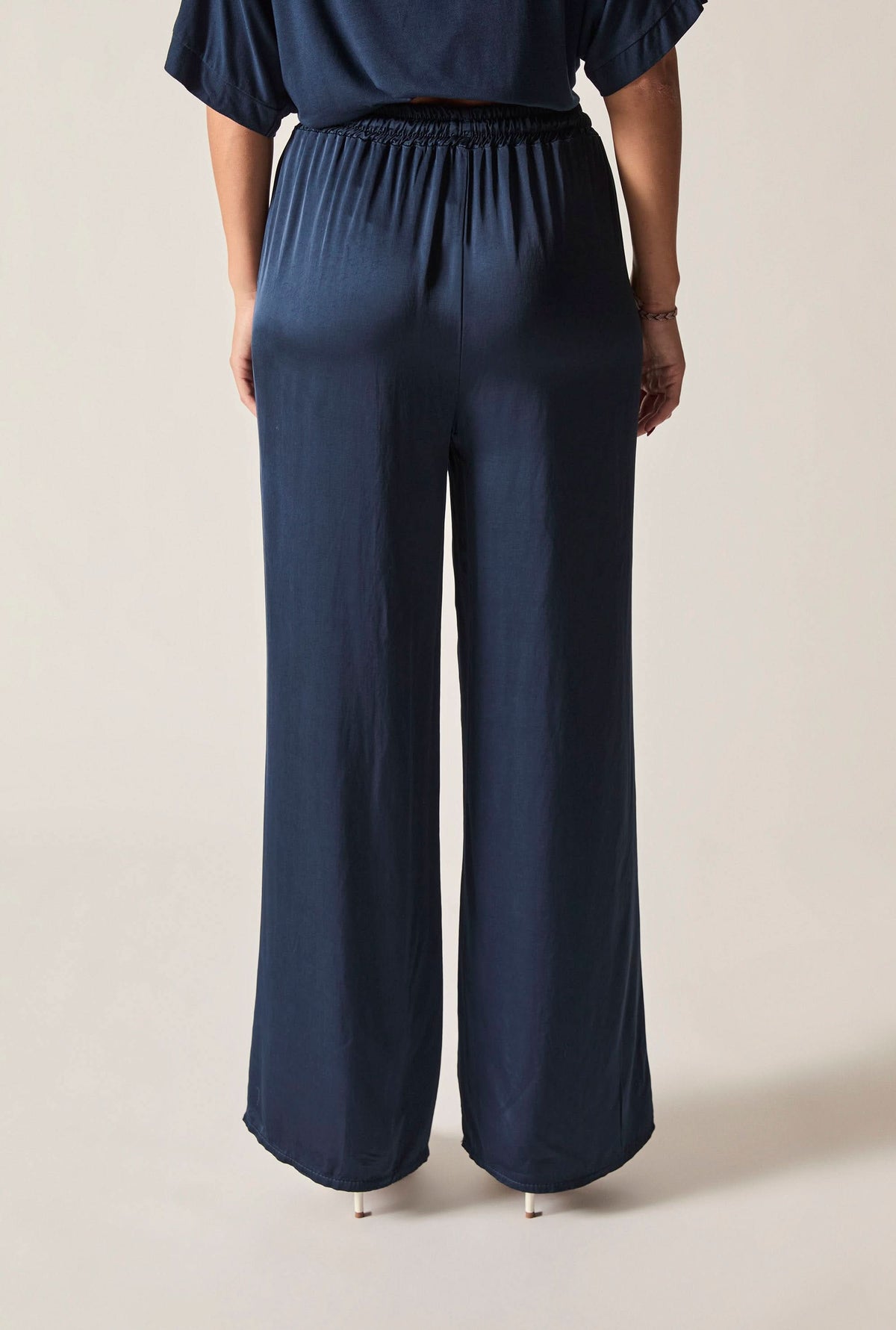 Navy Wide-Leg Drawstring Trousers
