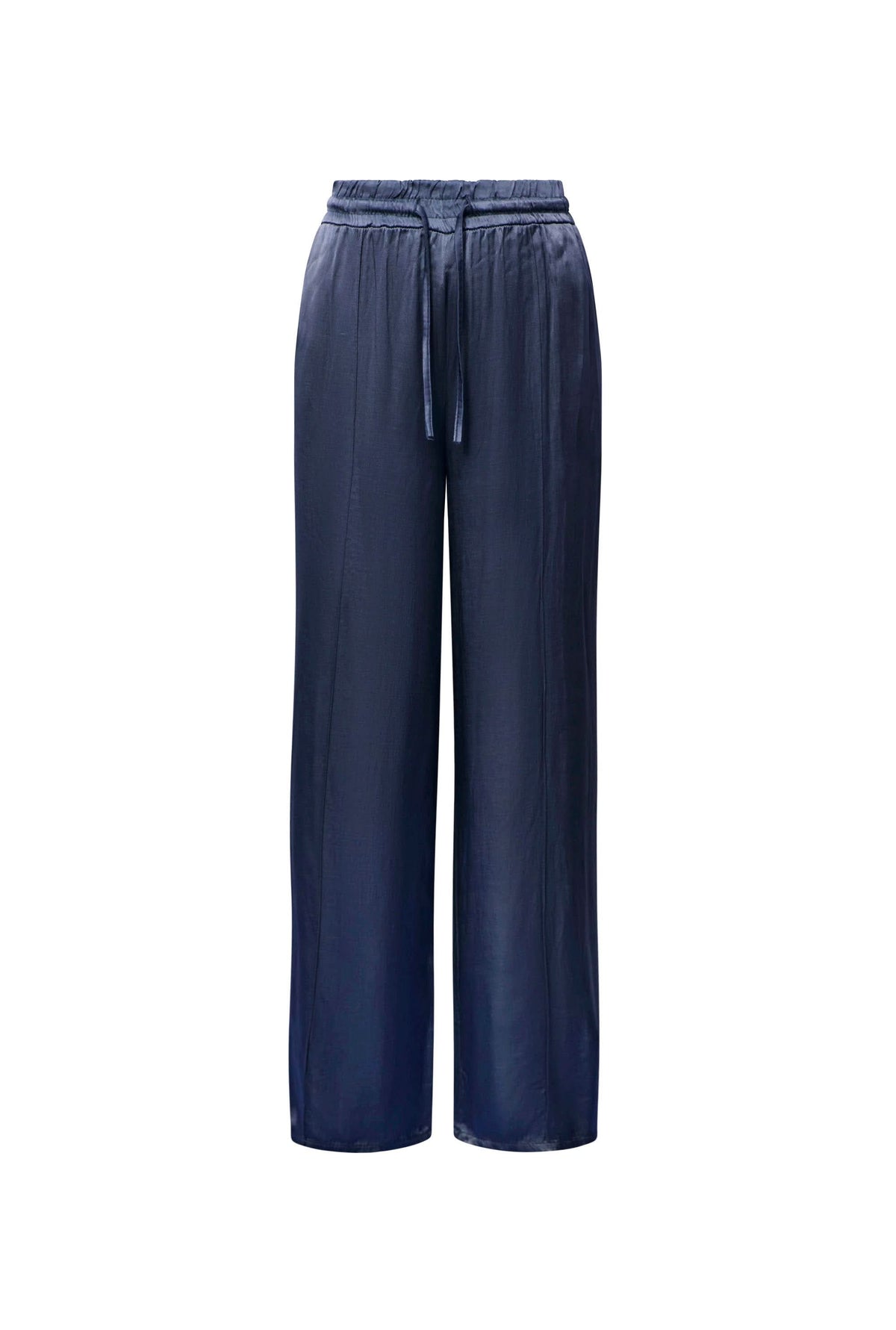 Navy Wide-Leg Drawstring Trousers