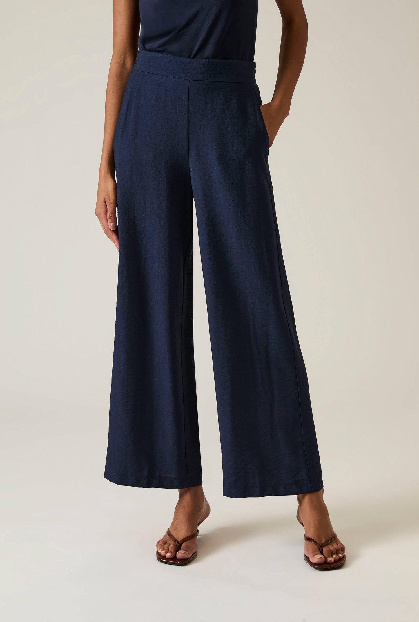 Navy Wide-leg Trousers