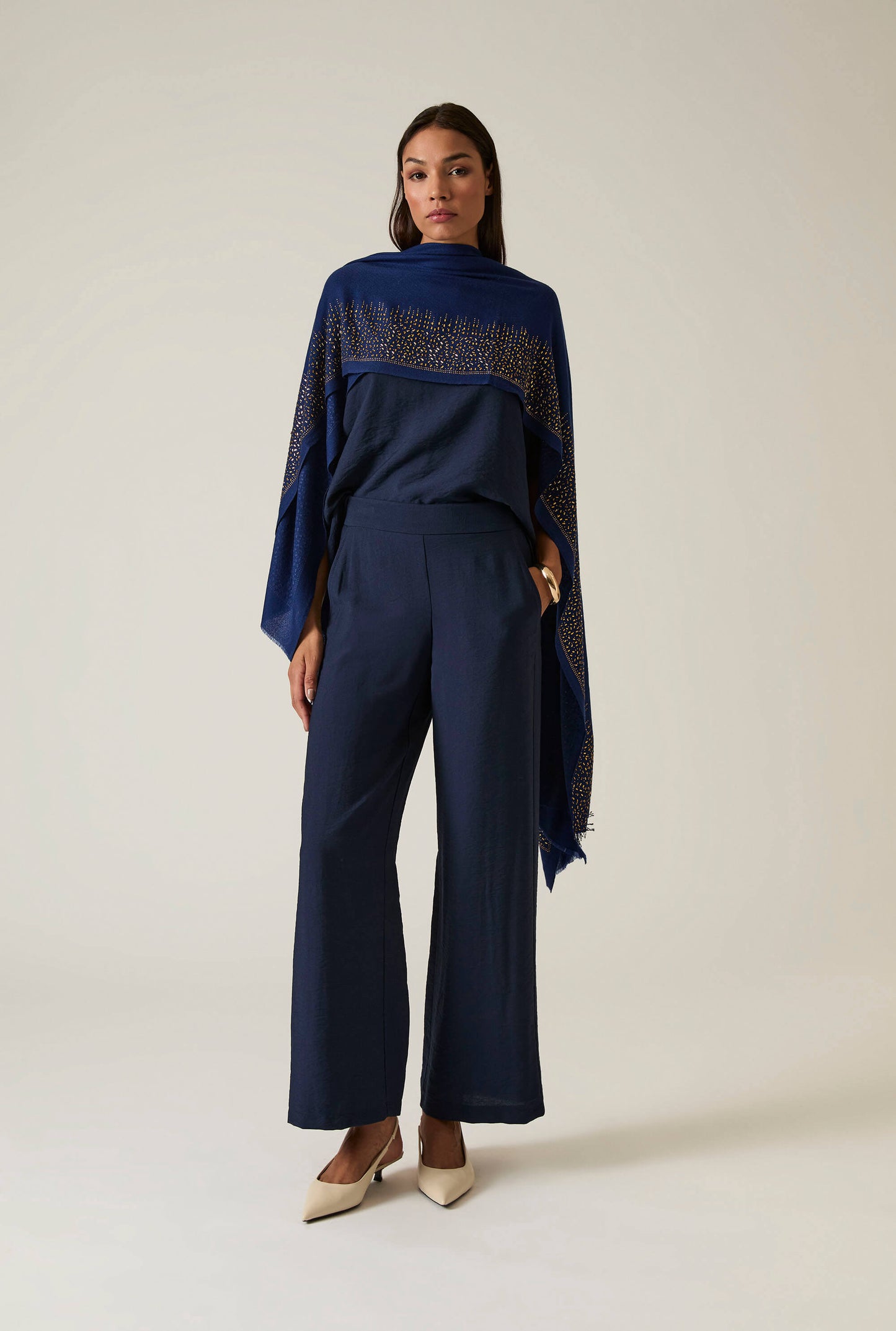 Navy Wide-leg Trousers
