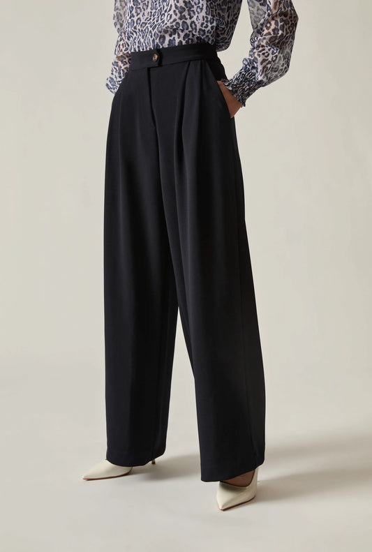 Navy Wide Leg Suit Trousers
