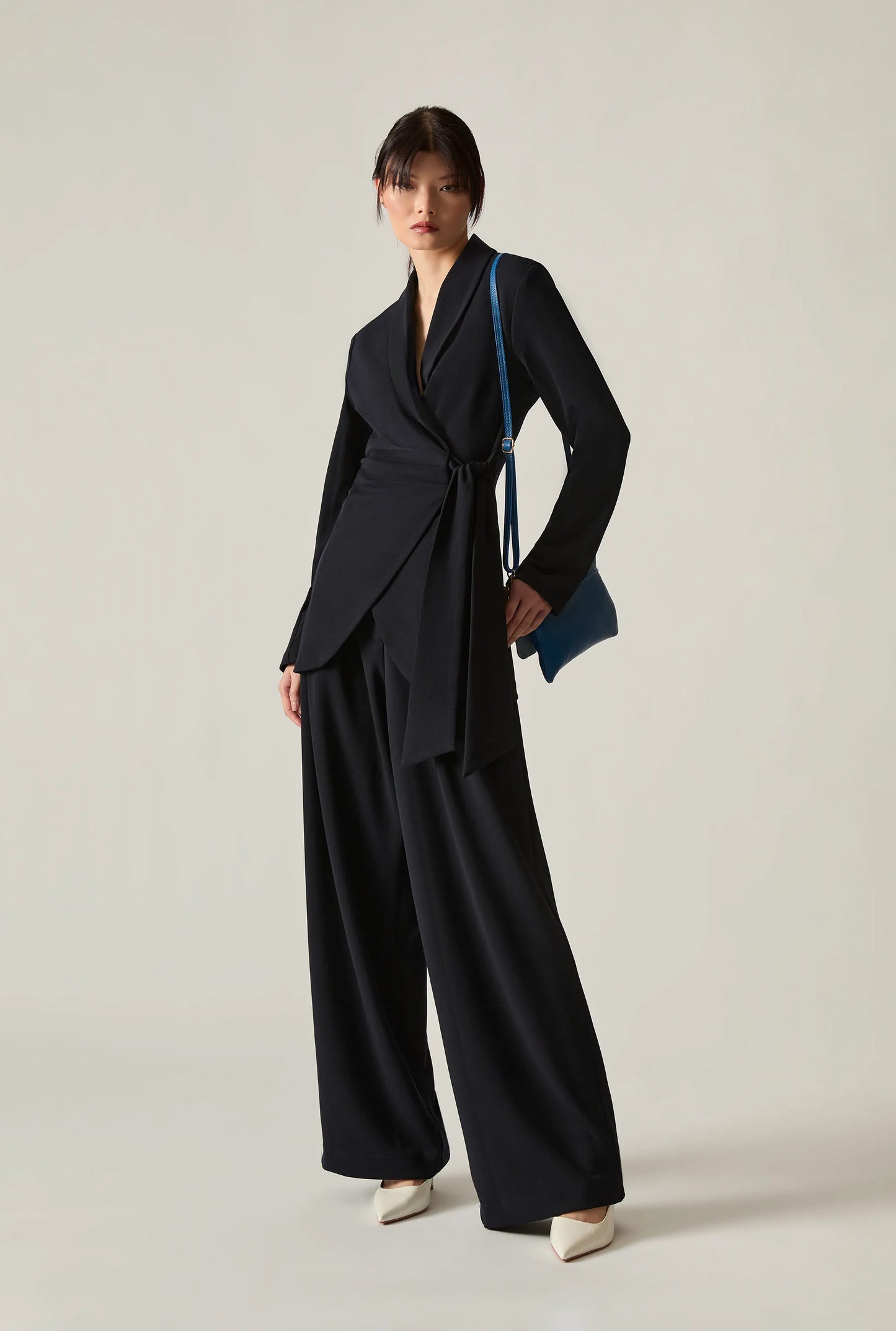 Navy Wide Leg Suit Trousers