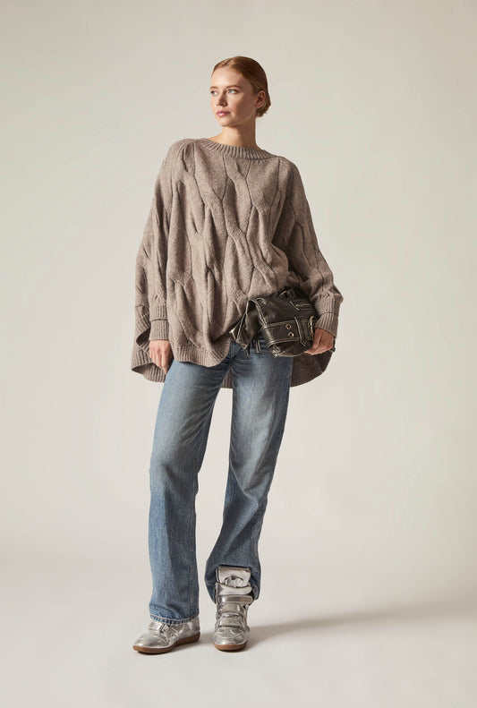 Oversized Cable Detail Grey Jumper