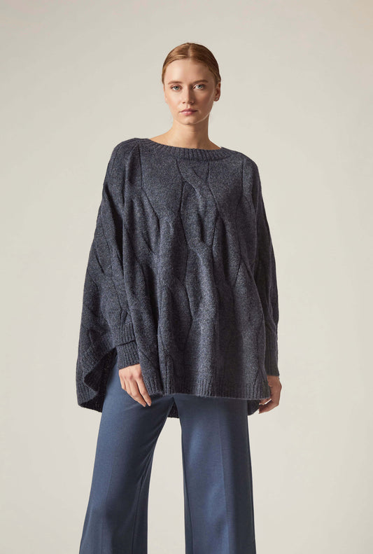 Oversized Cable Detail Navy Jumper