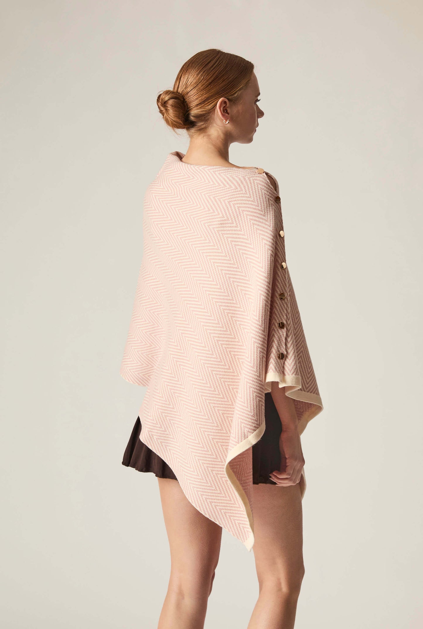 Pale Pink Chevron Button Poncho