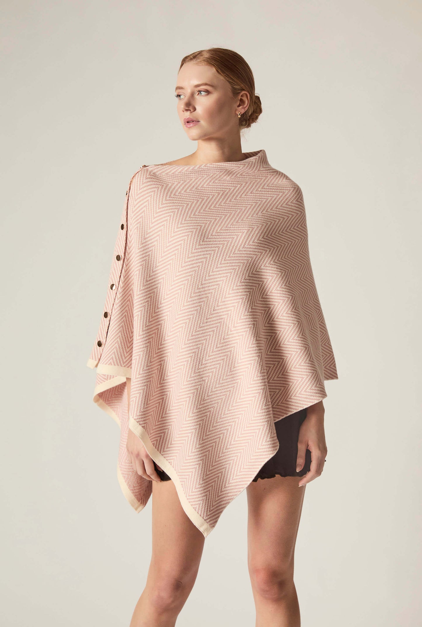 Pale Pink Chevron Button Poncho