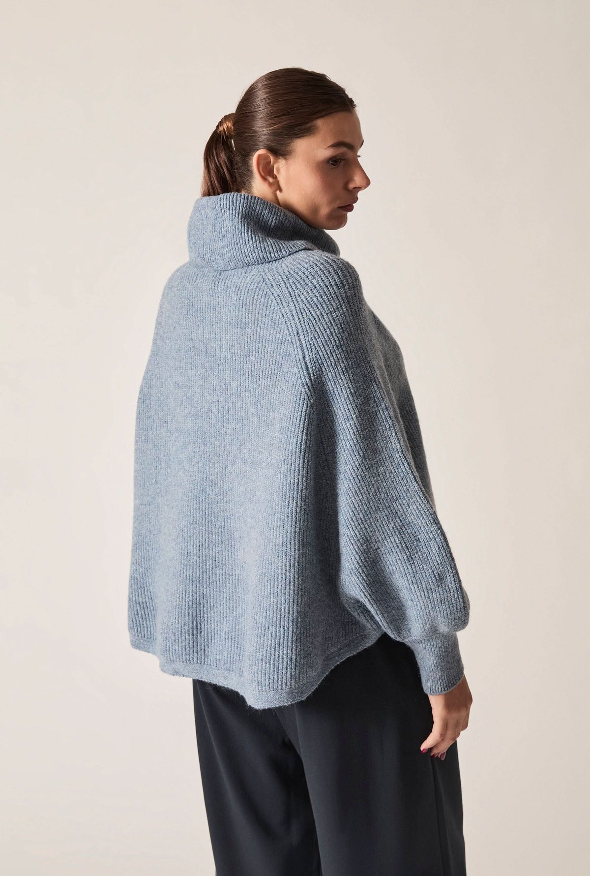 Pale Blue Balloon Sleeve Roll Neck Jumper