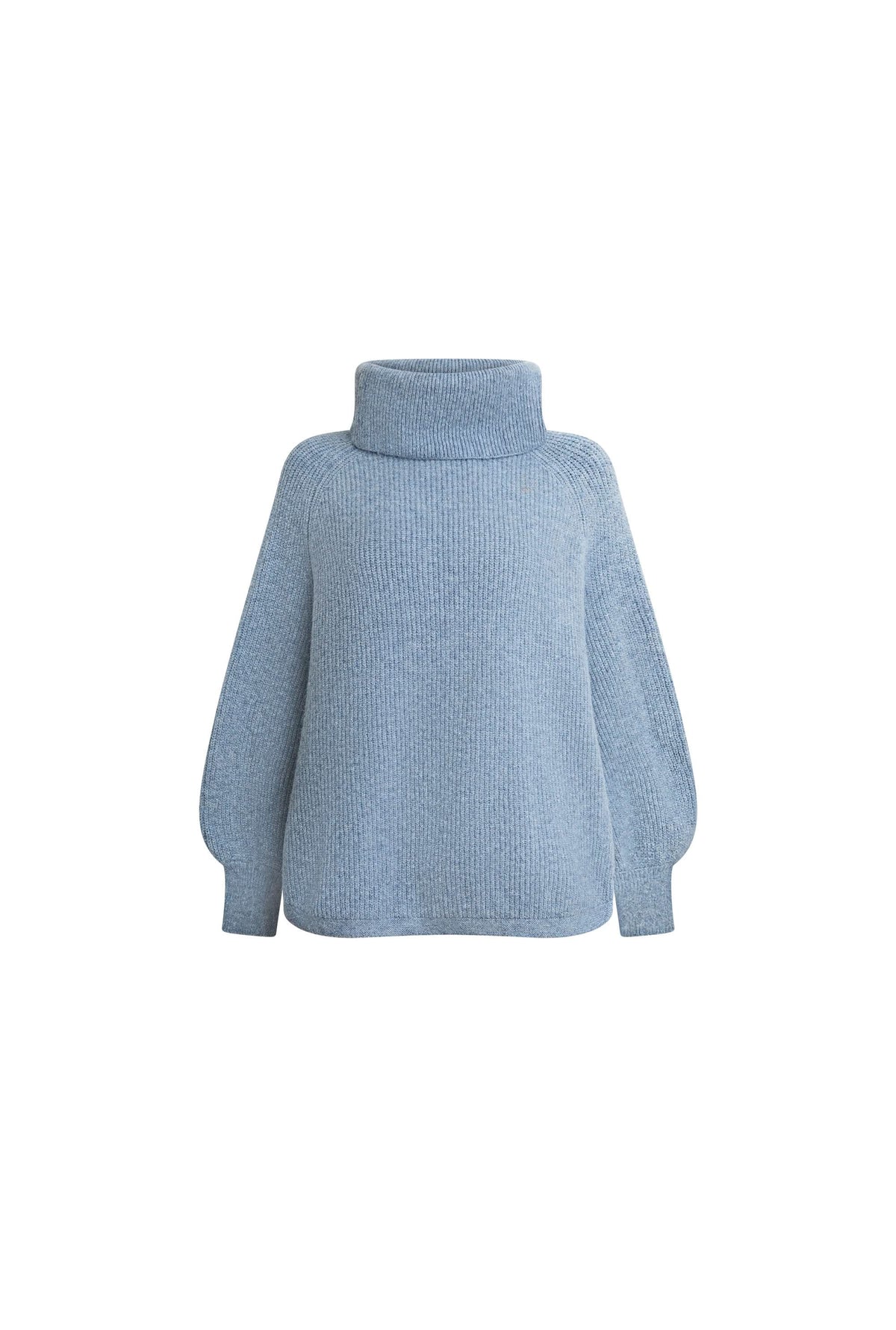 Pale Blue Balloon Sleeve Roll Neck Jumper