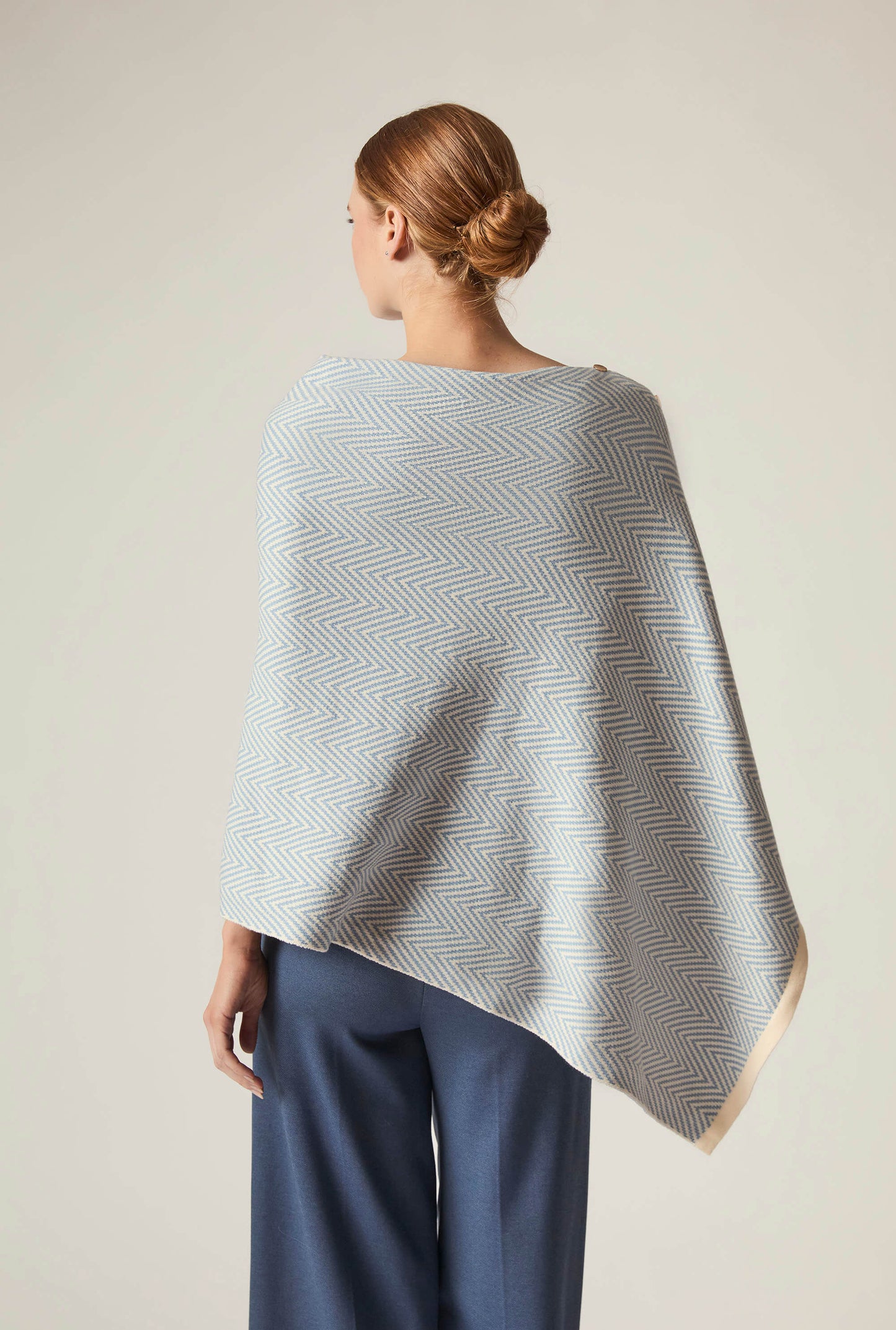 Pale Blue Chevron Button Poncho