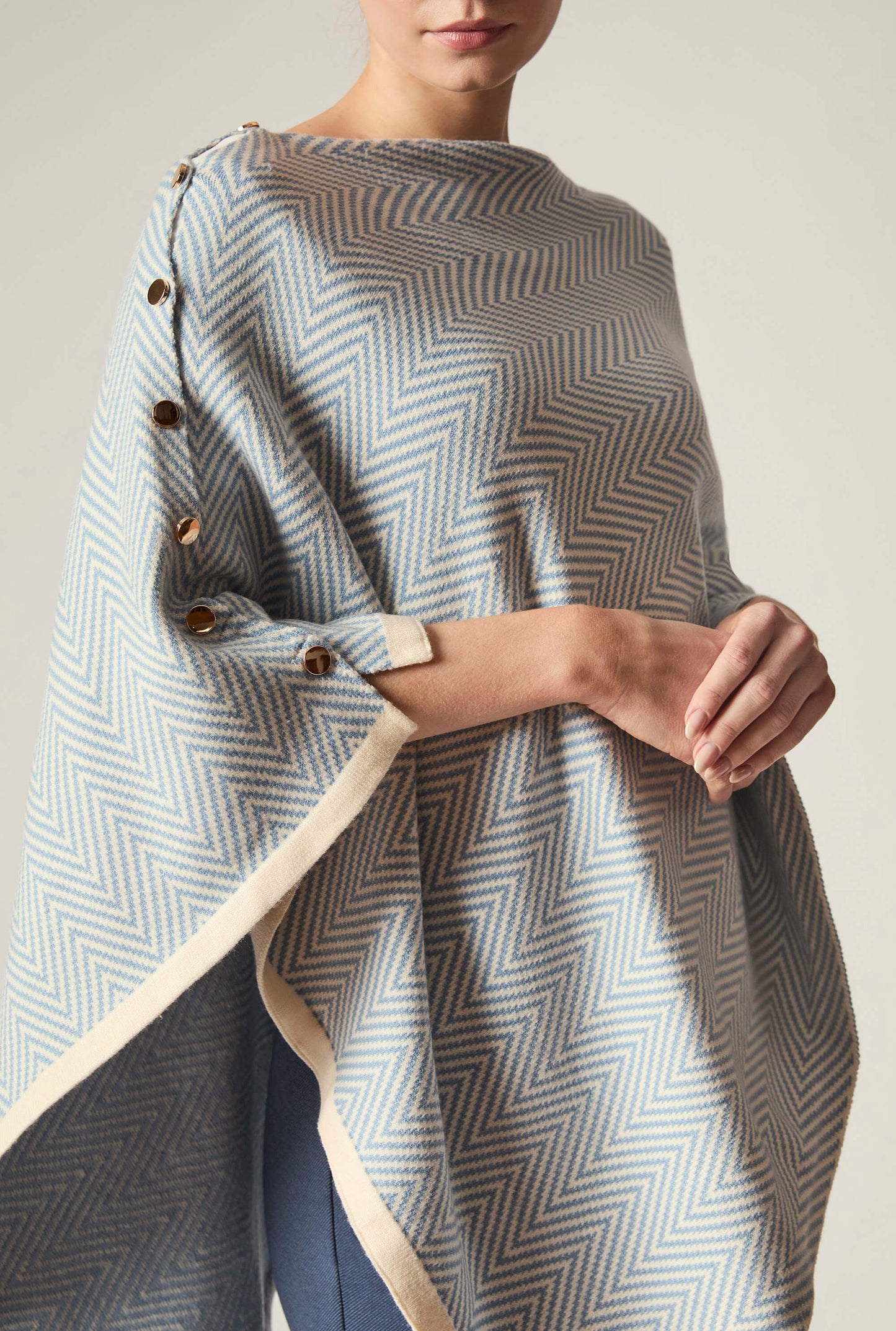 Pale Blue Chevron Button Poncho