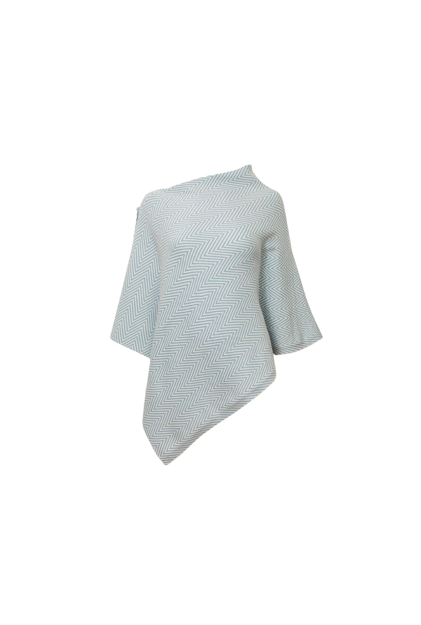 Pale Blue Chevron Button Poncho