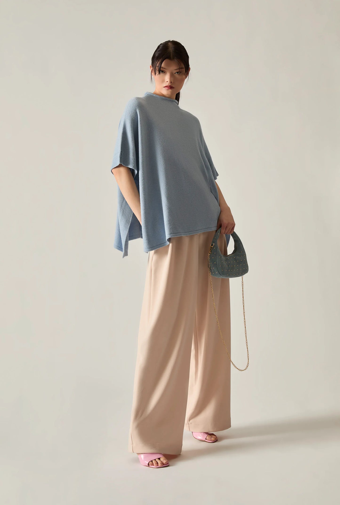 Pale Blue Side Button Poncho
