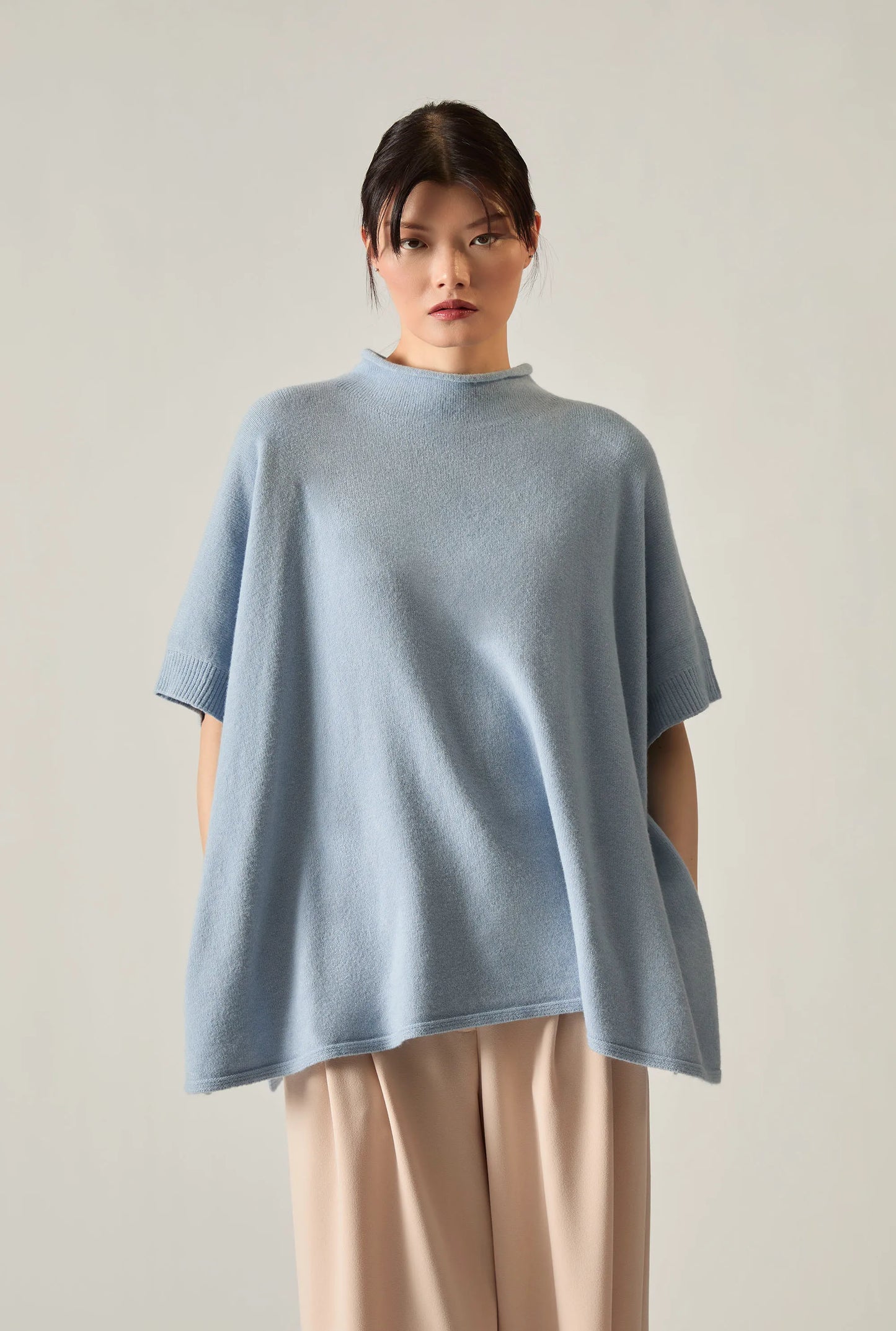 Pale Blue Side Button Poncho