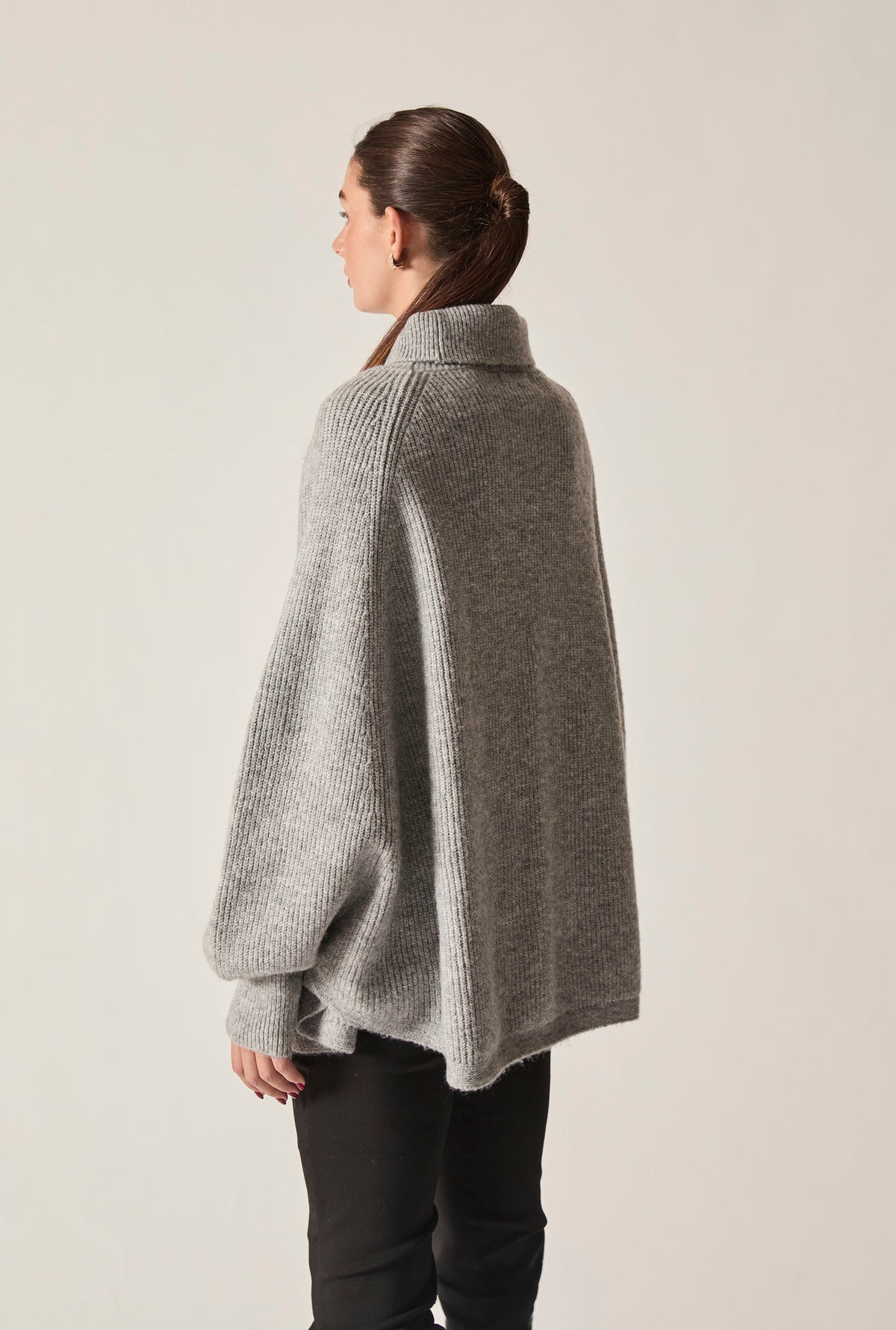 Pale Grey Balloon Sleeve Roll Neck Jumper