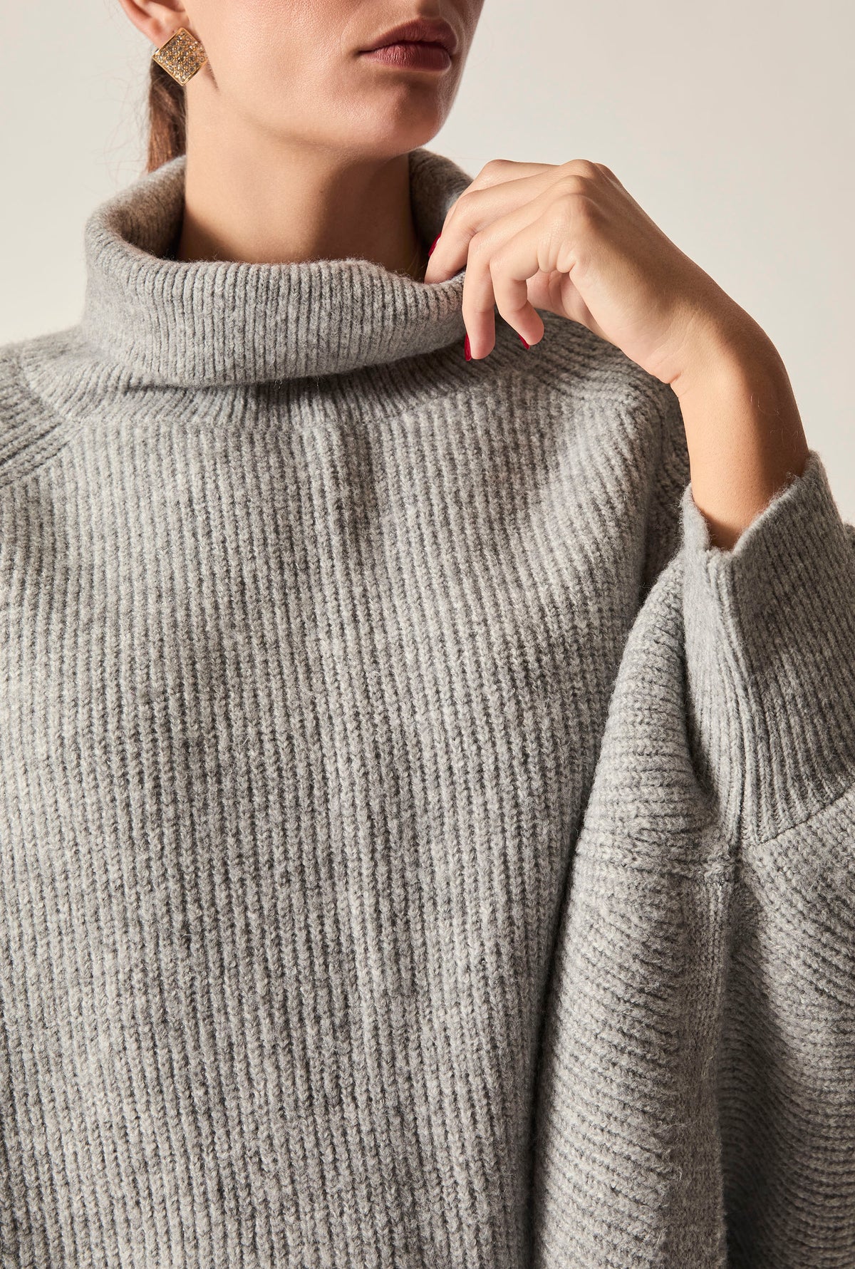 Pale Grey Balloon Sleeve Roll Neck Jumper